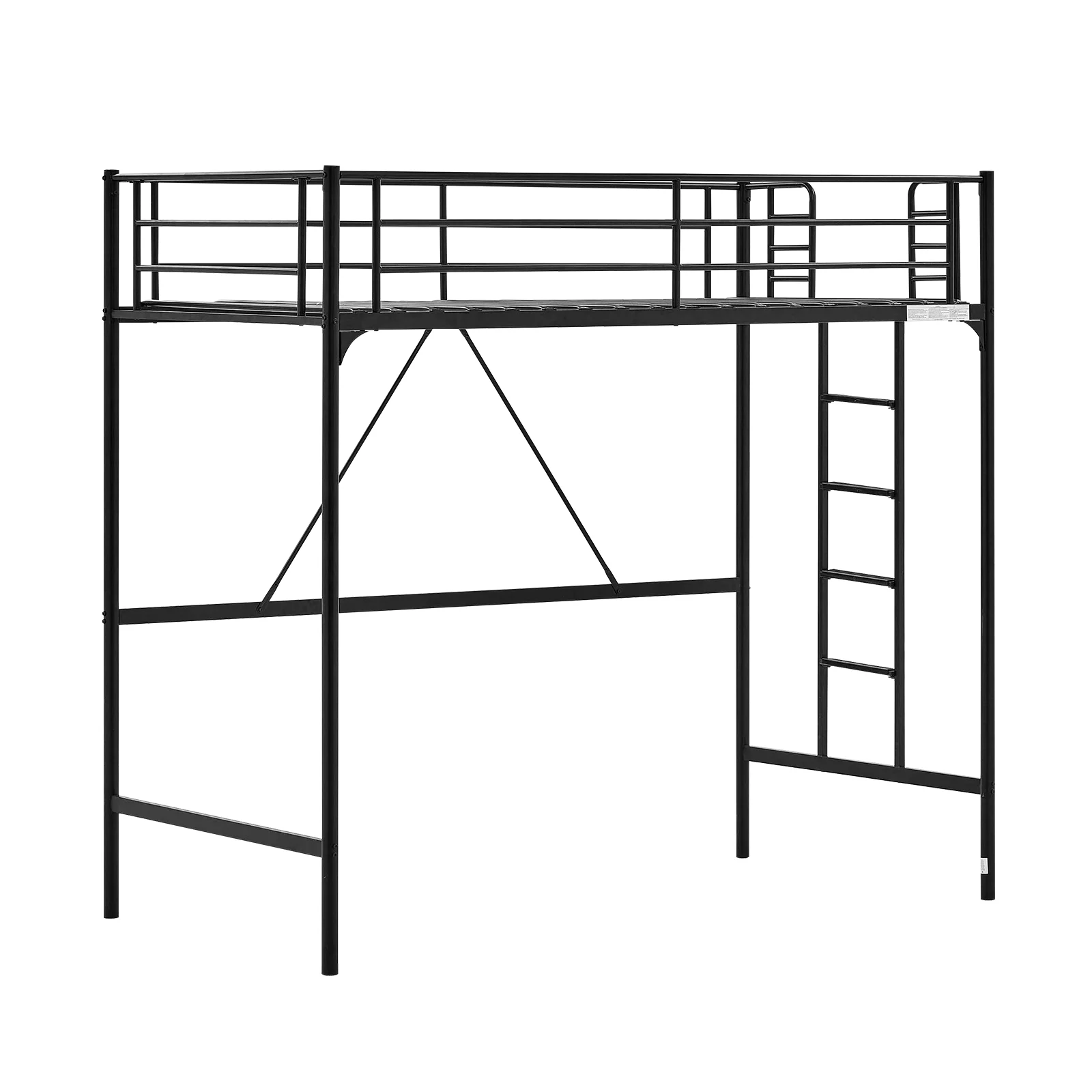 VINGLI Metal Loft Bed with Stairs and Flat Rung, Junior Loft Bed Twin Size High Loft Bed for Kids/Teens/Adults, No Box Spring Required, Black