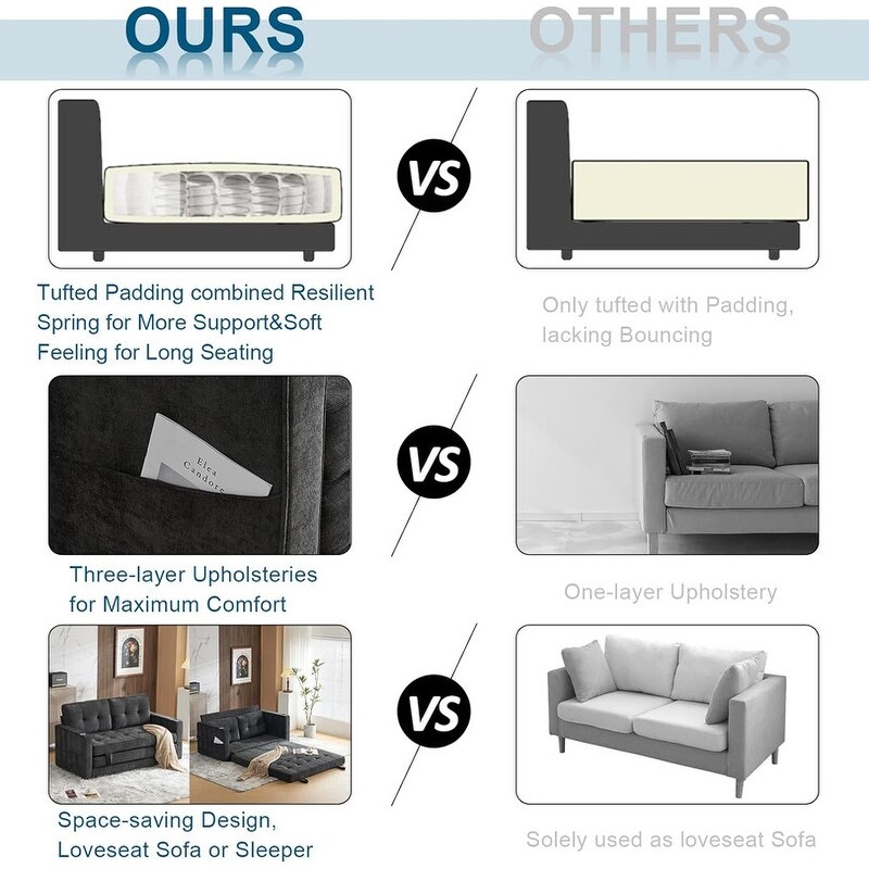 VINGLI Loveseat Sleeper 64.2''W Deep Grey