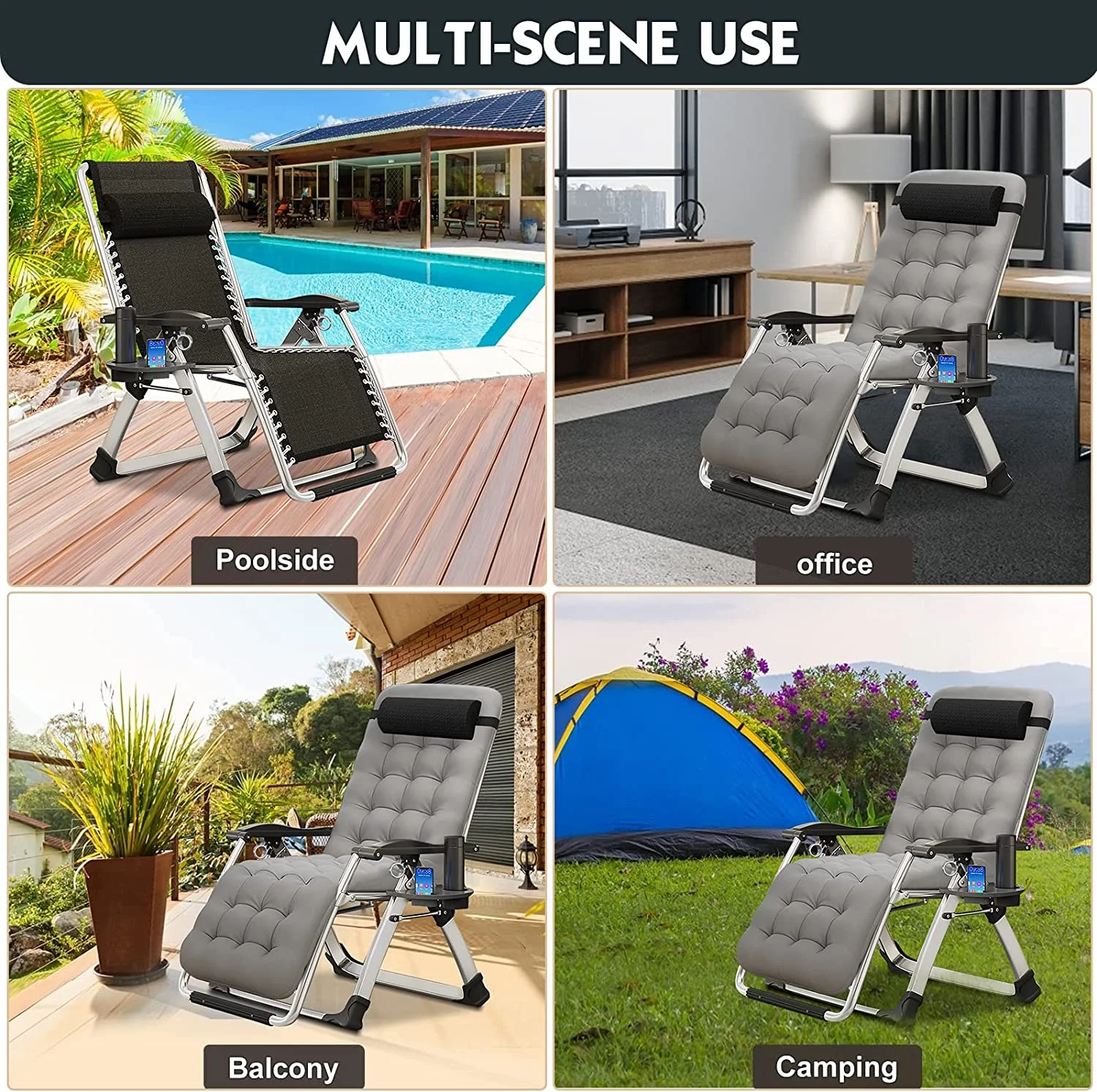 Slsy Zero Gravity Chair with with 2 Sided Cushion & Headrest, Lawn Recliner, Reclining Patio Lounger Chair, Folding Portable Chaise with Cup Holder