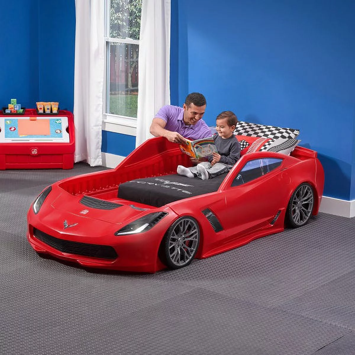Step2 Corvette Convertible Toddler to Twin Bed with Lights, Red