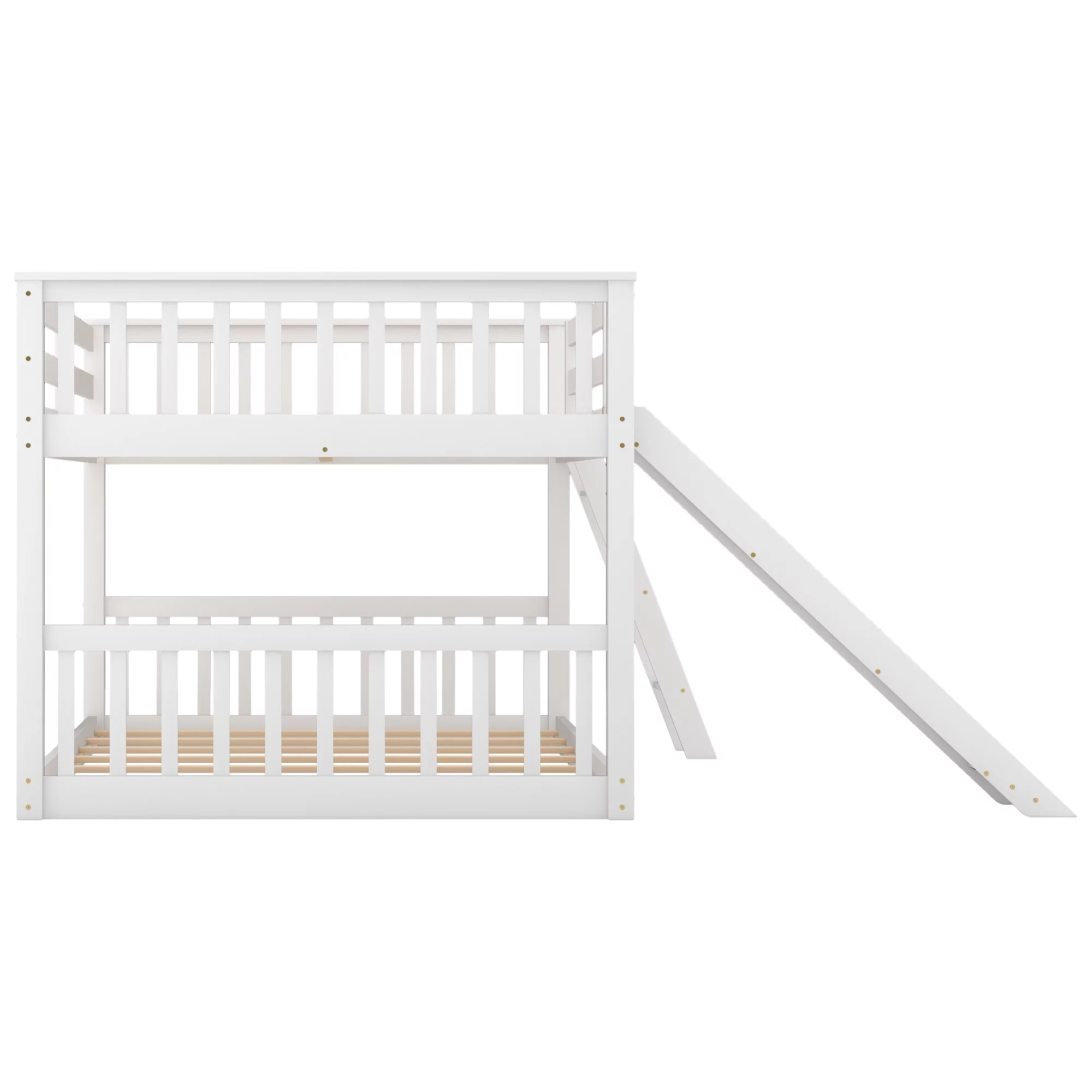 Hombay Low Full Over Full Bunk Bed with Convertible Slide and Ladder, Wood Slat Bed Frame for Child Kids