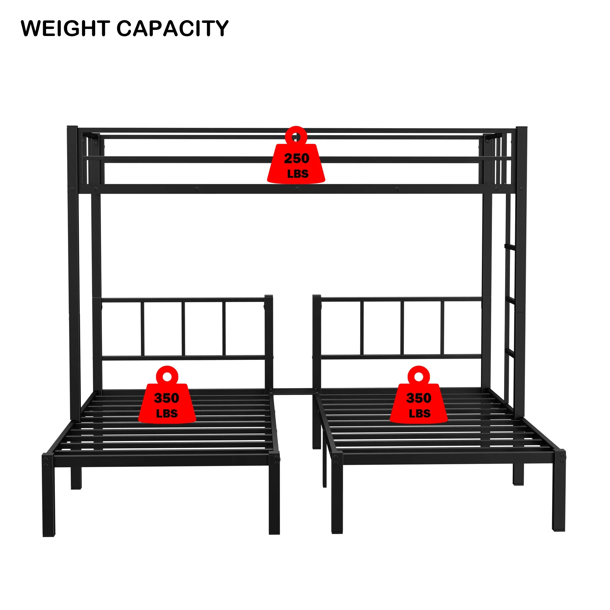 Bellemave Triple Bunk Bed Twin XL over Twin and Twin Metal Bunk Bed Frame with Storage Shelf Space Saving Bunk bed with Build-in Table Convertible 3 Bunk Bed for Kids Teens Boys Girls, Black
