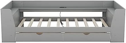 LLBIULife Harper & Bright Designs Twin Daybed with  Drawers  Shelves and Built-in Charging Station  Wood Twin  Bed Frame  for Bedroom Living Room (Twin Size  White)