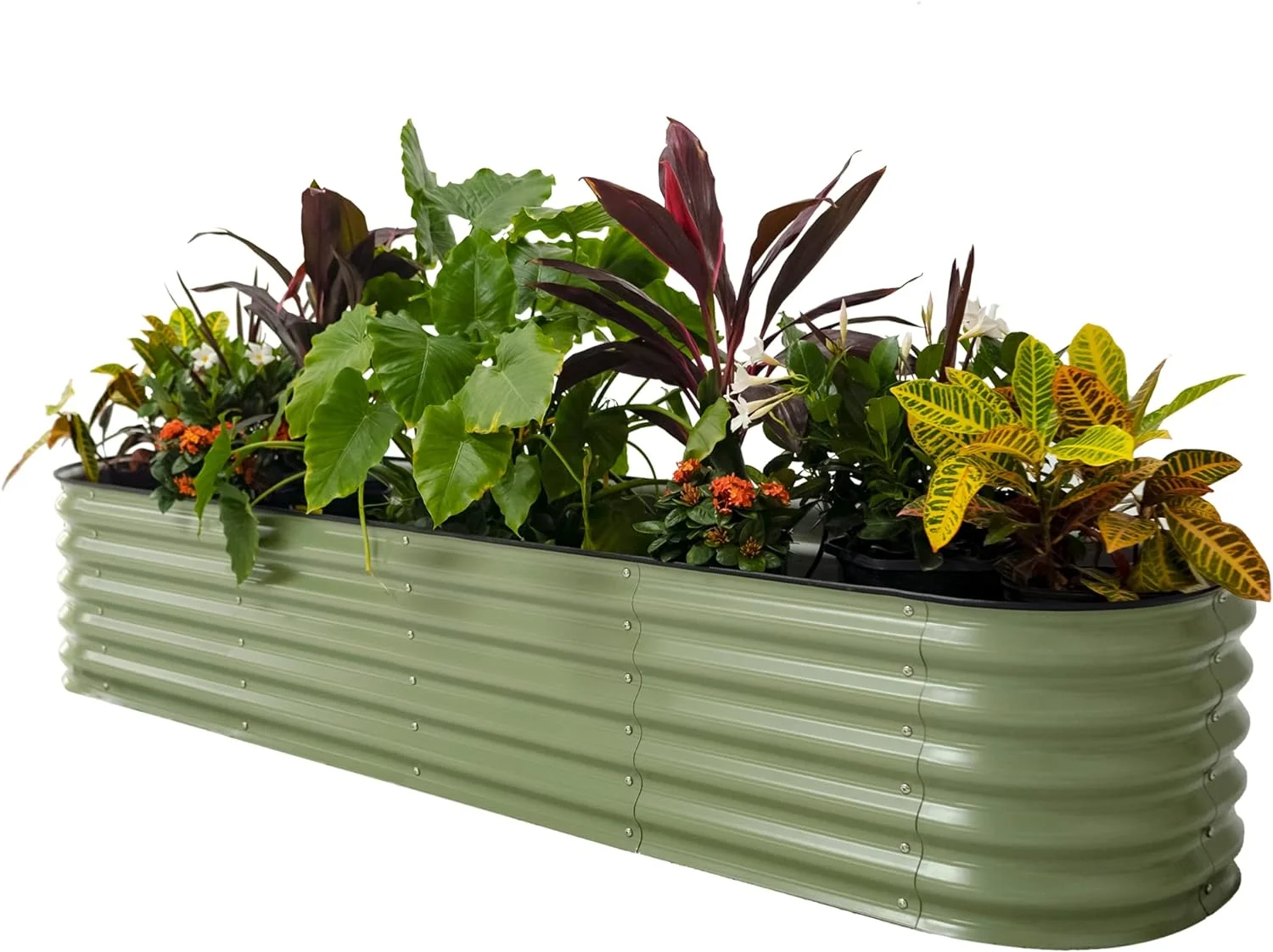 Vego Garden 2 x 8 ft Self-Watering Planter Raised Garden Bed Kits-Olive Green