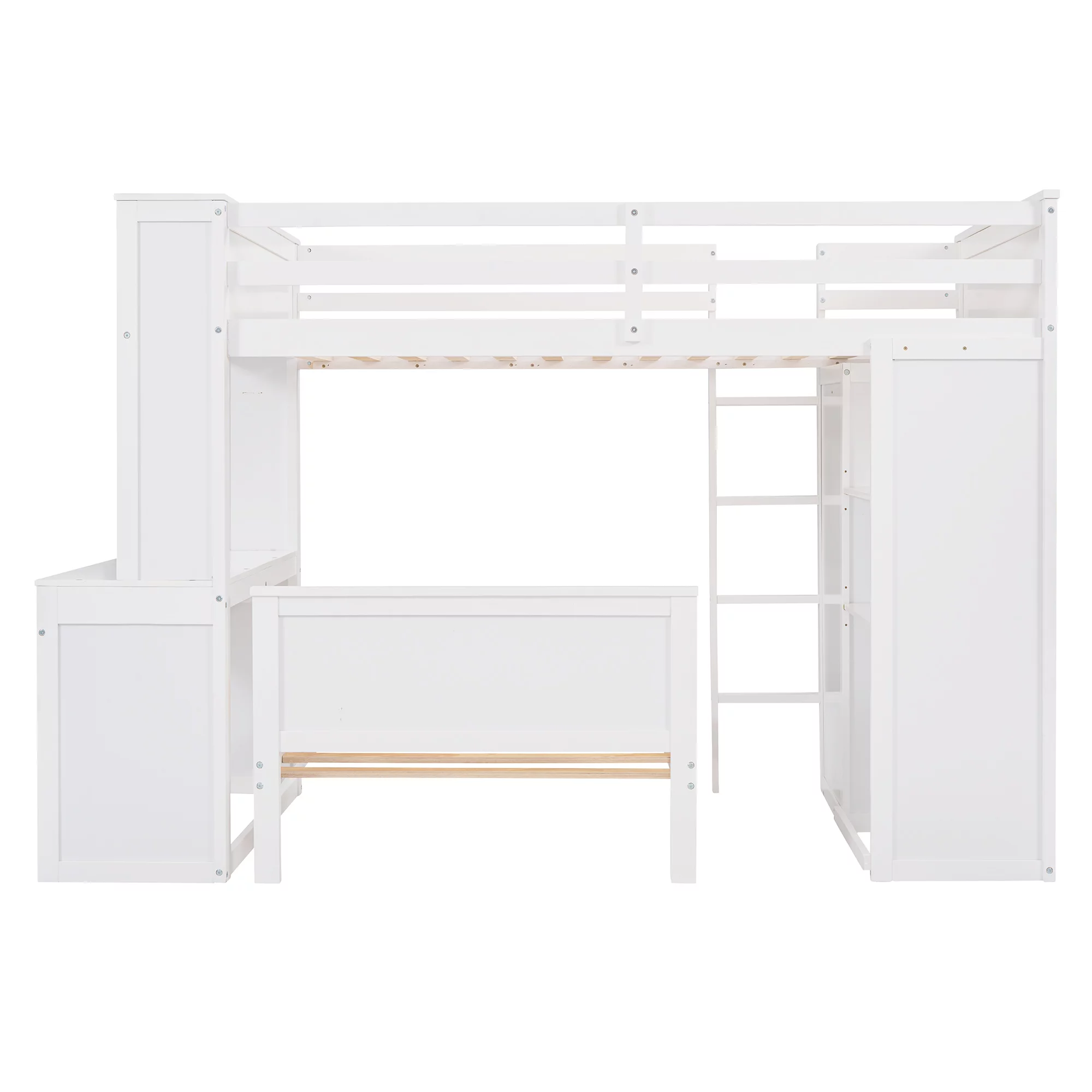 THINK 30,Twin Size Loft Bed with Desk and Wardrobe, Wood Convertible Bunk Bed with Storage Drawers and Shelves, Wooden Loft Bed Frame for Kids Teens, No Box Spring Needed, White