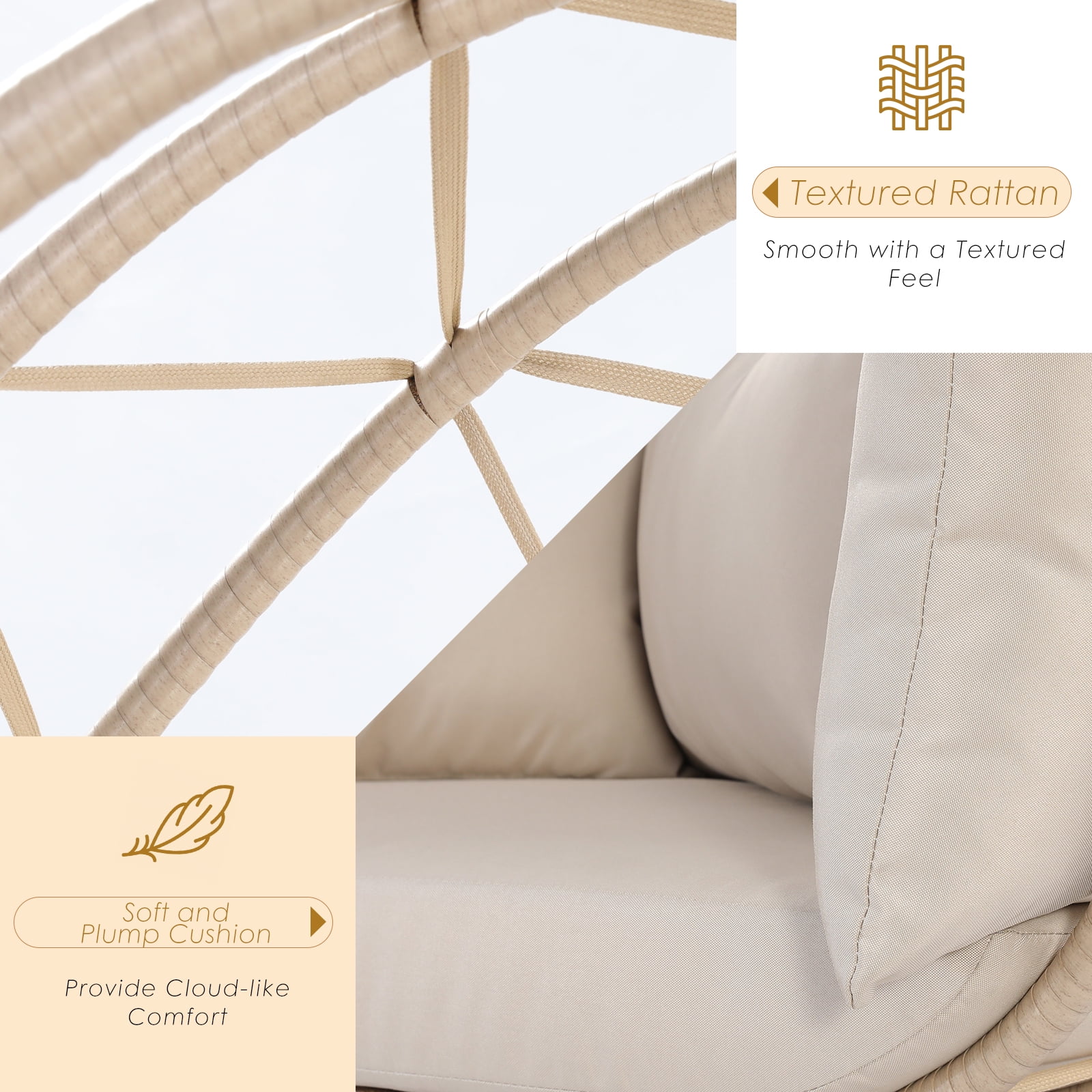 NICESOUL Double Wicker Rocking Egg Chair Indoor Outdoor Oversized Egg Basket Lounge Chair for 2 Persons with Legs, Patio Egg Chair with Thick Cushions 500lbs Egg Shaped Loveseat Bedroom(Beige)