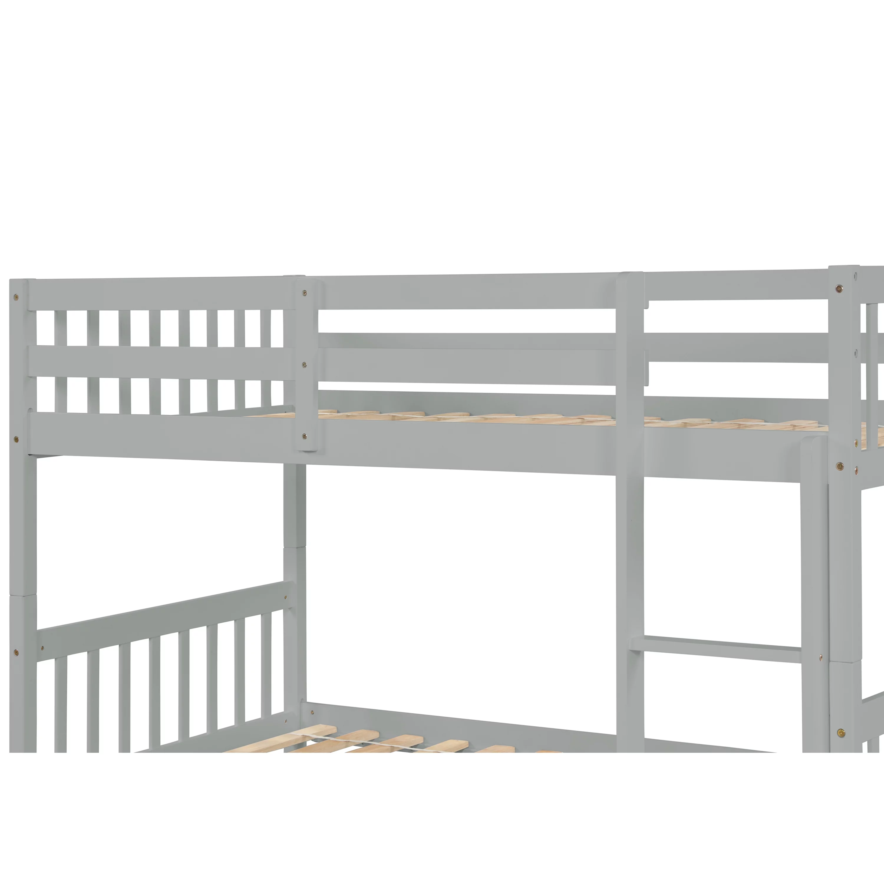 Bellemave Twin over Twin Bunk Bed with Trundle, Convertible Wood Bunk Bed with Ladder and Guardrails for 3 Kids, Teens, No Box Spring Needed (Gray)