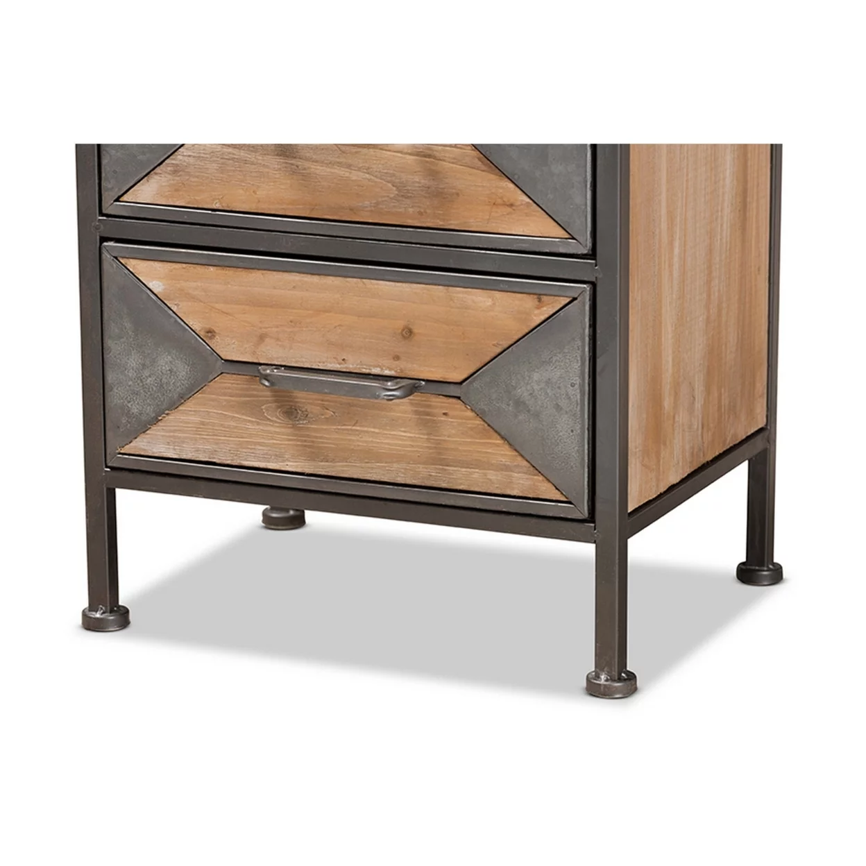 Baxton Studio Laurel Rustic Industrial Antique Grey Finished Metal and Whitewashed Oak Brown Finished Wood 3-Drawer