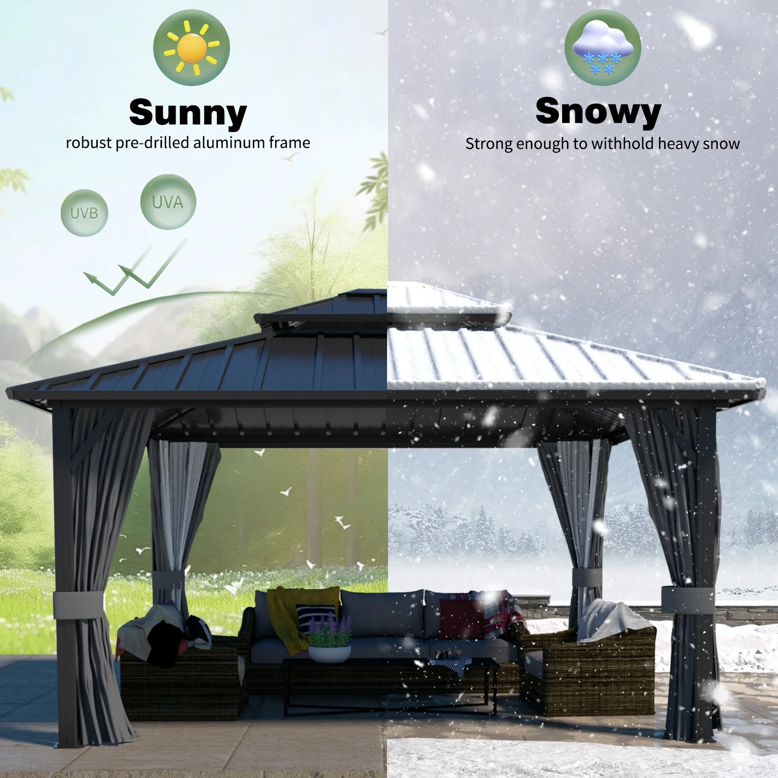 VEIKOUS 12'x12' Outdoor Hardtop Gazebo, Double Roof Metal Gazebo for Patio, Garden, Lawn, Party, Gray