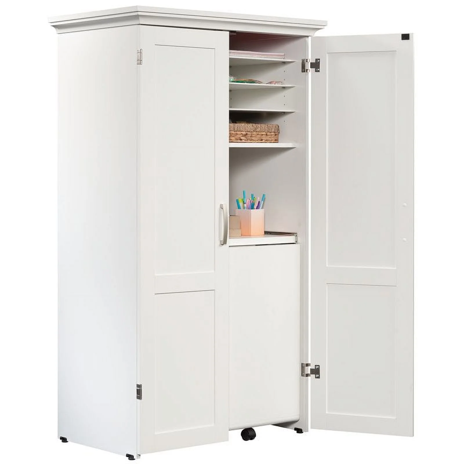 Pemberly Row Modern Engineered Wood Multi-Purpose Storage Craft Armoire in White