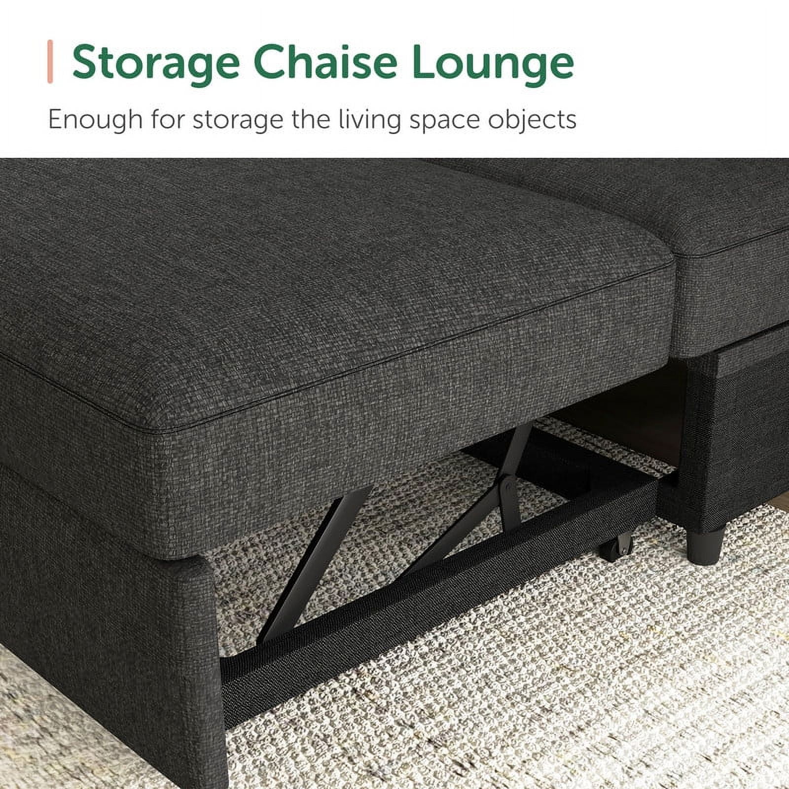 HONBAY Modern Convertible Sleeper Sectional Sofa Couch with Pull-out Bed and Storage Chaise, Dark Grey