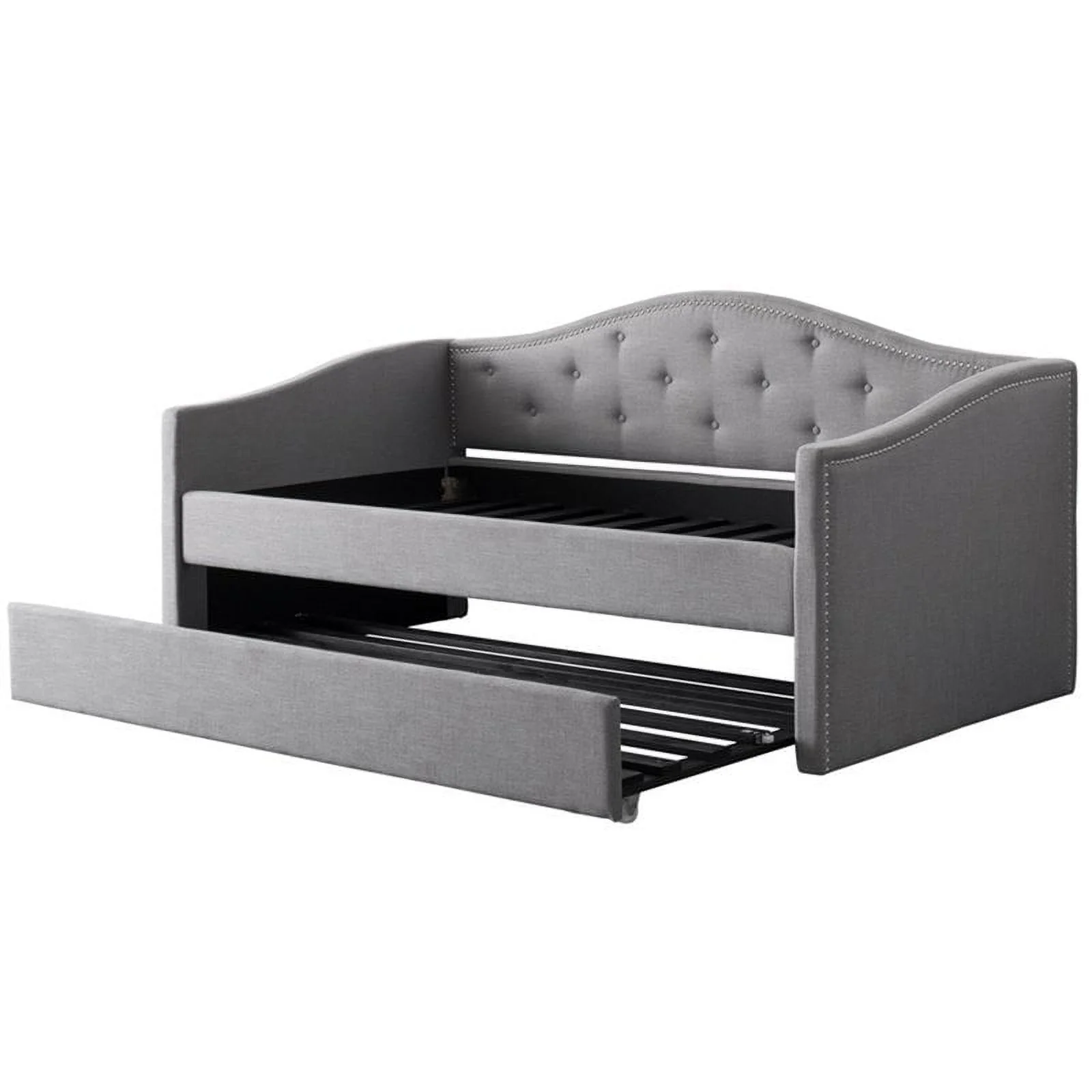Pemberly Row Transitional Light Gray Tufted Fabric Day Bed with Trundle