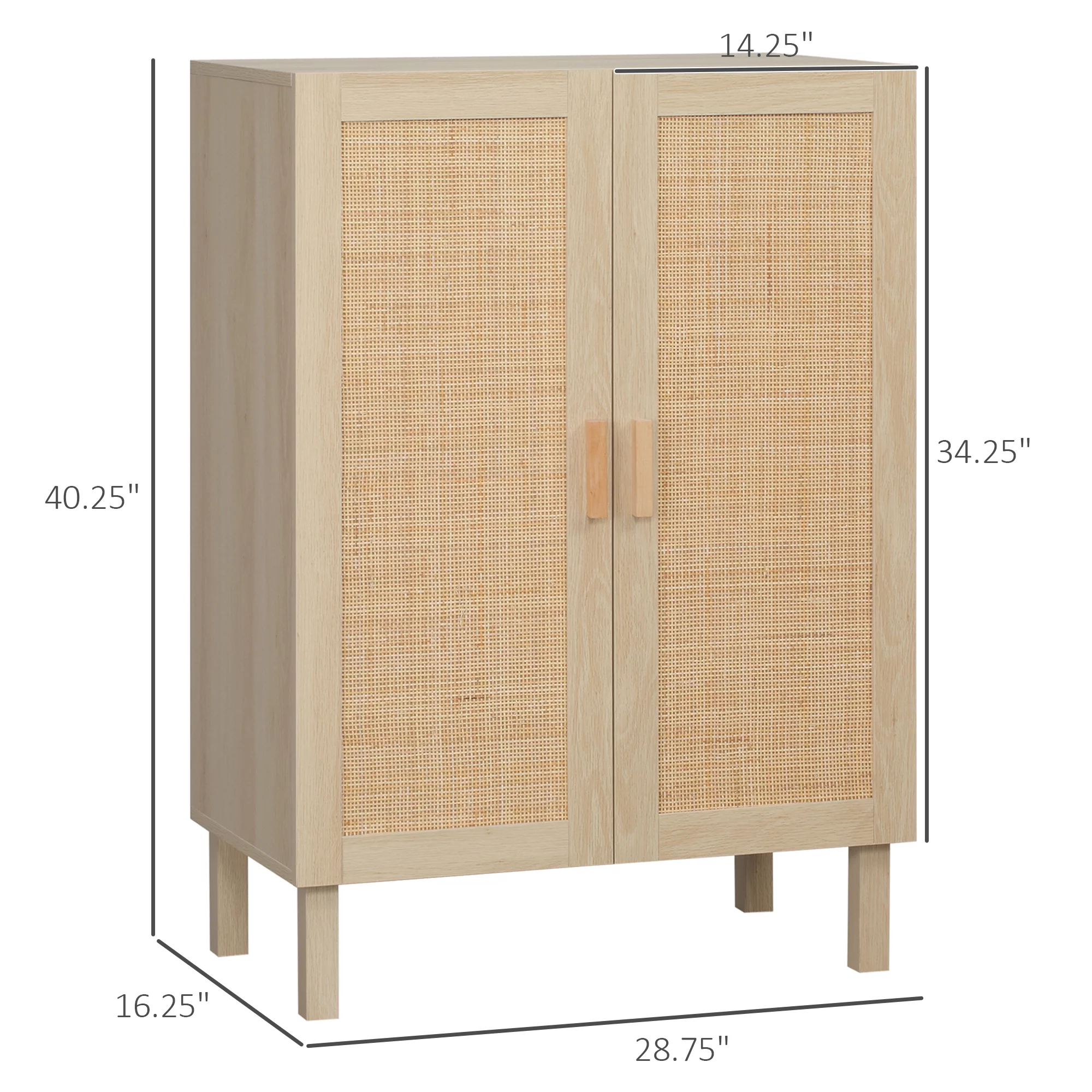 HOMCOM Kitchen Storage Cabinet with Rattan Doors and Adjustable Shelves