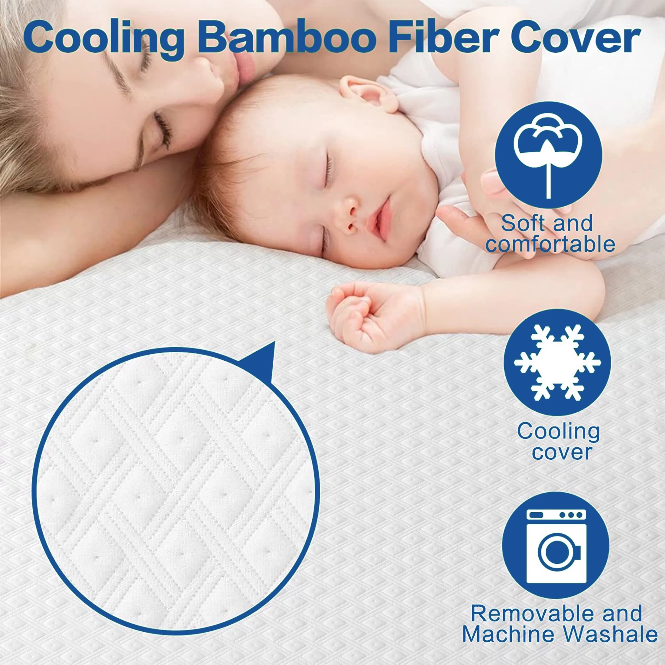 INGALIK 3 Inch Gel Memory Foam Mattress Topper Queen Size, Mattress Pad Cover for Pressure Relief, Bed Topper with Removable Rayon Made from Bamboo Cover, Soft & Breathable, White