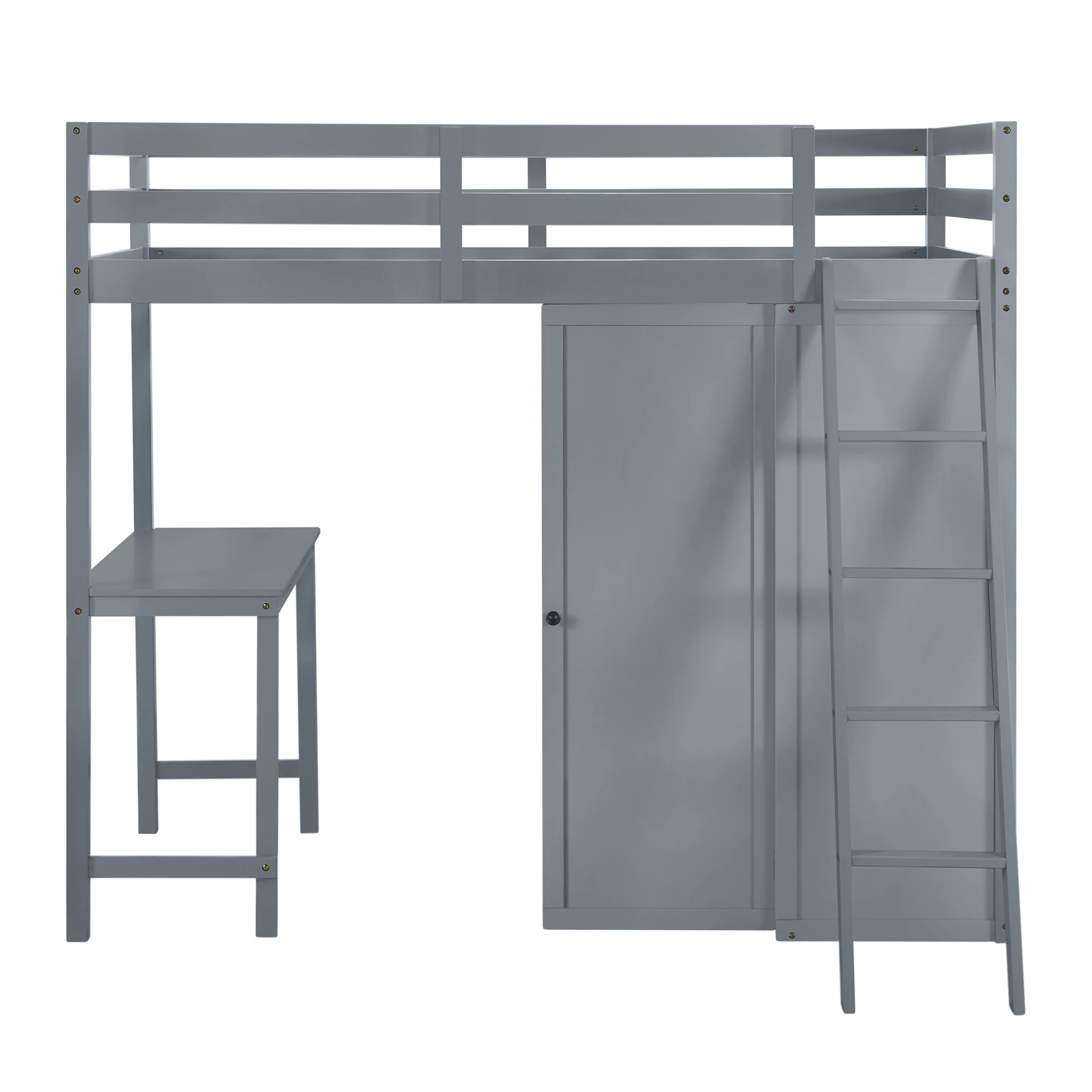 Churanty Twin Size Loft Bed with Wardrobe and Desk for Kids, Wood High Twin Loft Bed Frame with Shelves,Gray