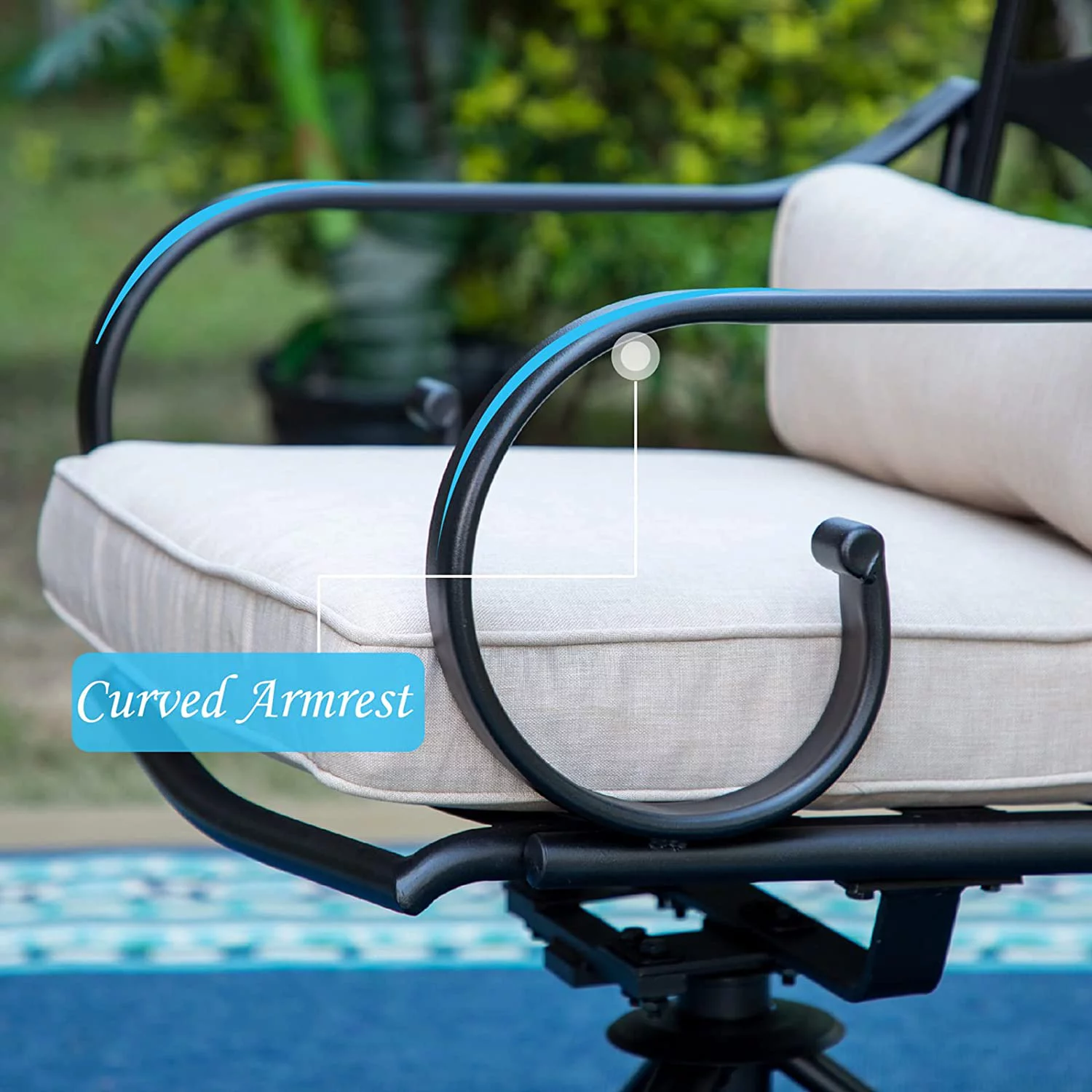 7 Pieces Heavy Duty Metal Patio Dining Sets with 6 Swivel Chairs (Cushion Included) and 1 Rectangular Metal Table with Umbrella Hole  Outdoor Furniture for 6