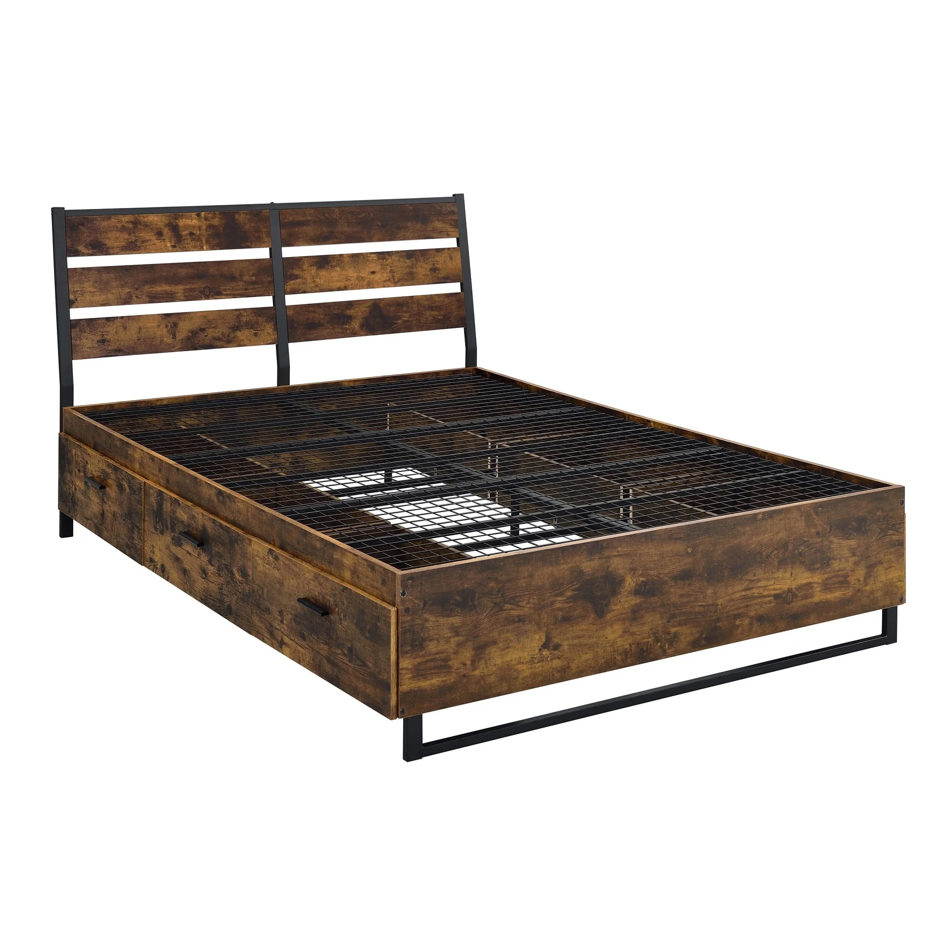Garrett Rustic Oak and Black Storage Bed with 6 Drawers King