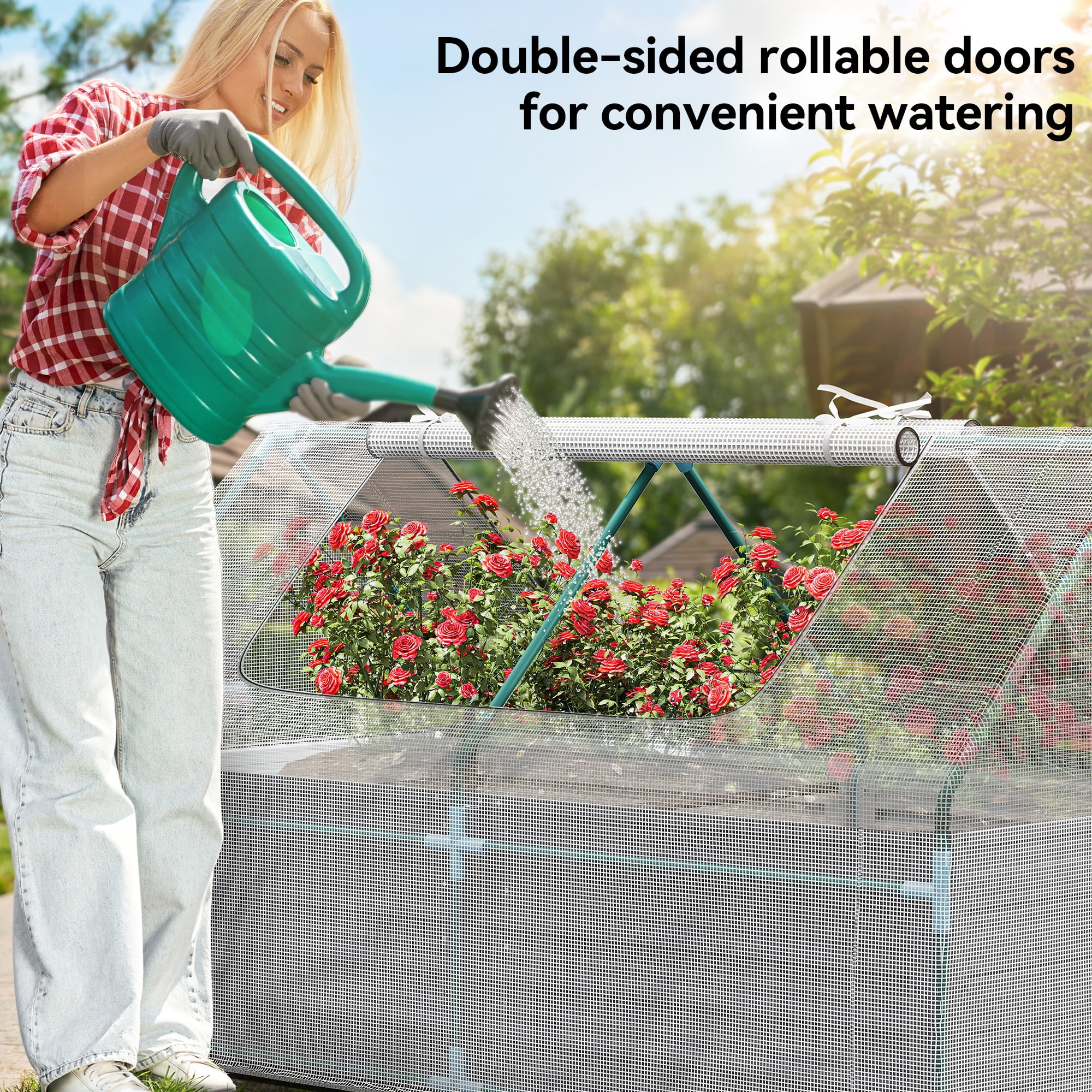 Dextrus 7.5x4x4FT Raised Garden Bed with Cover Extra Large Metal Planter Box Outdoor Flower Bed with Mini Greenhouse 2 Zipper Screen Windows for Outdoor Growing Vegetable, White