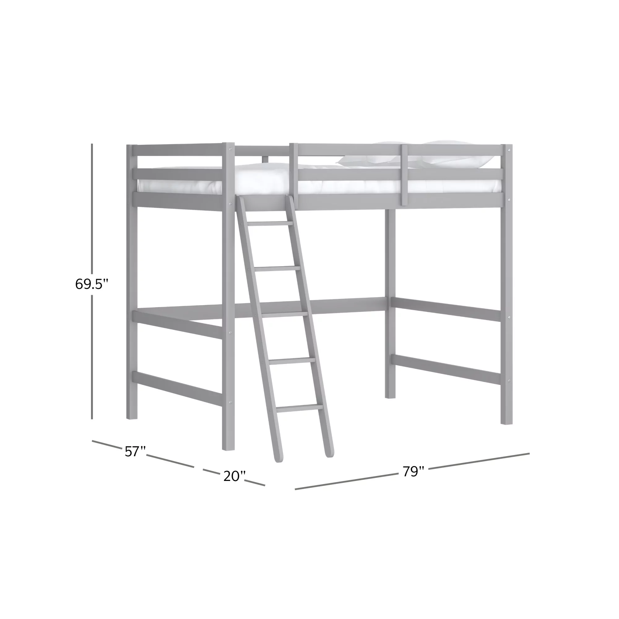 Hillsdale Campbell Wood Full Loft Bunk Bed with Ladder, up to 350 lbs Capacity, Gray