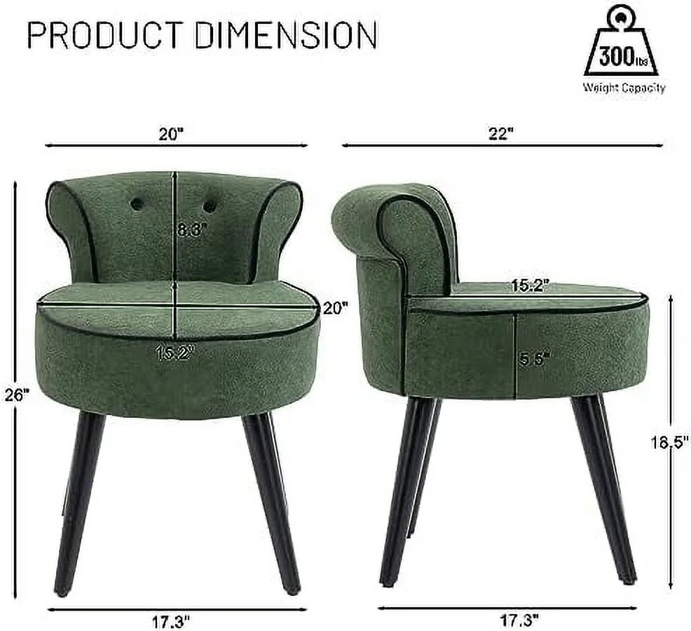 RUNFAYBIU Vanity Chairs-Armless Side  Slipper Chair with Comfortable Upholstery   Chairs with Low Curved Back  Vanity Stool with Wood Legs (Yellow/Black Trim)