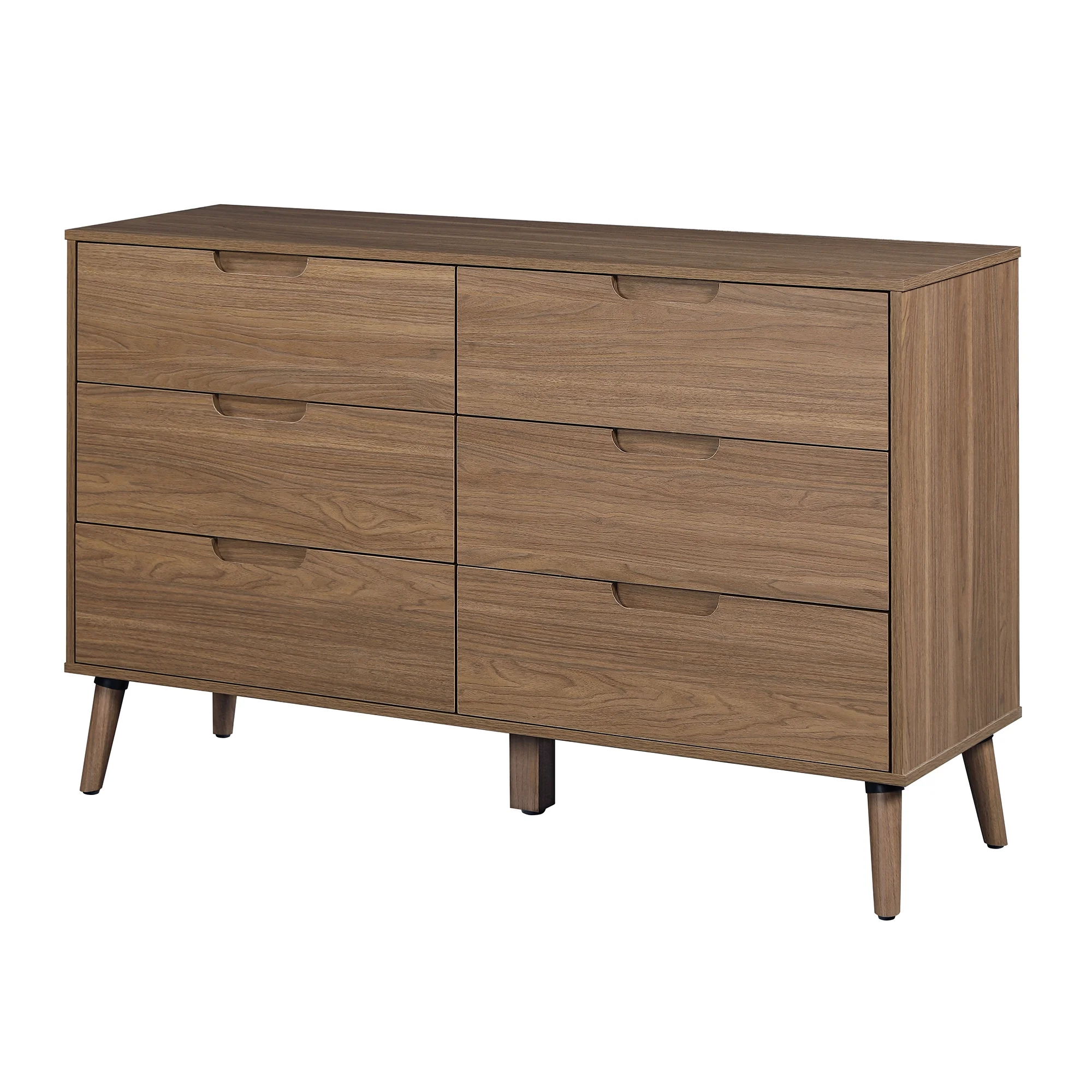 Mainstays Modern 6 Drawer Wood Dresser, Bedroom, For all ages, Brown Walnut