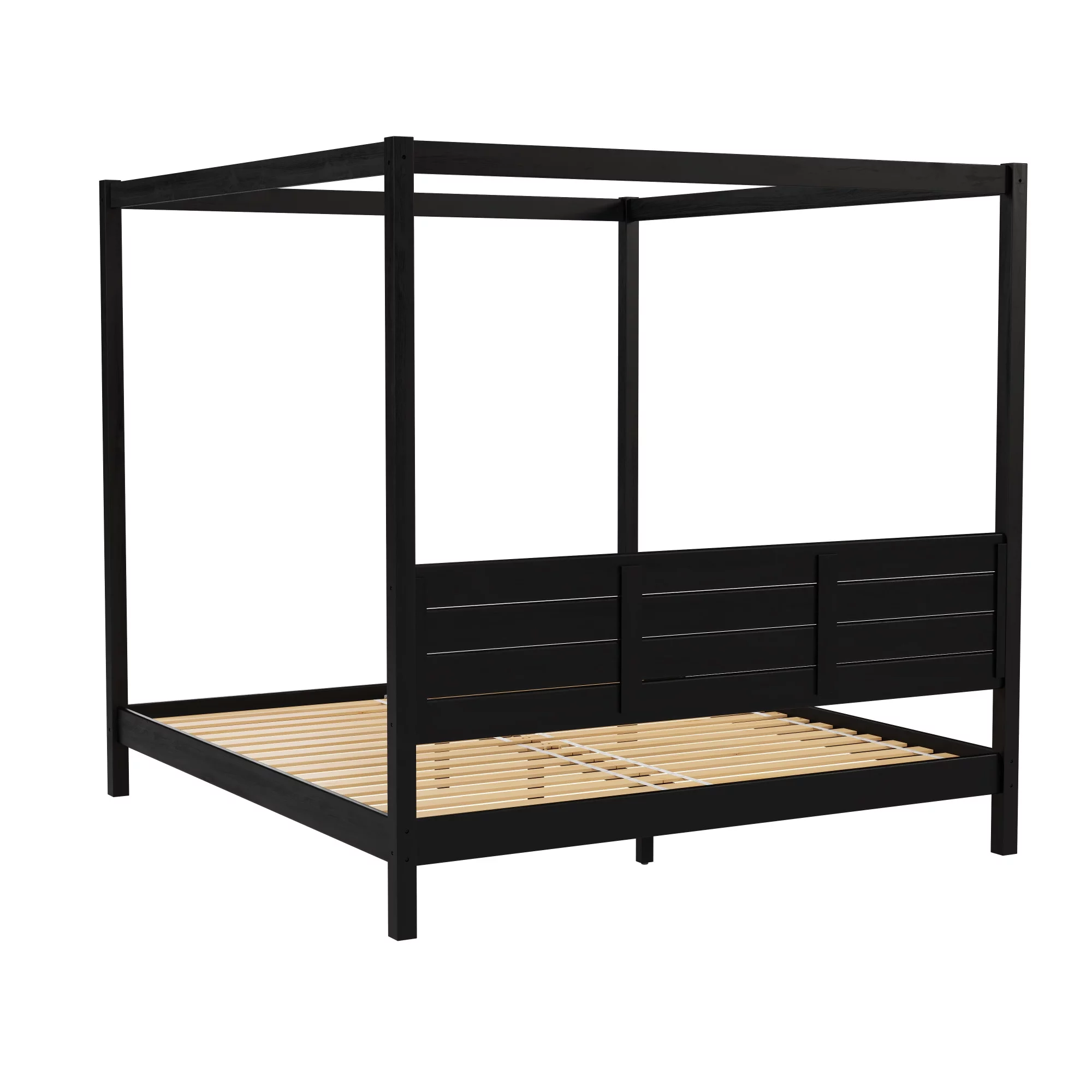 Walker Edison Minimalist Solid Wood King-Size Canopy Bedframe, Black