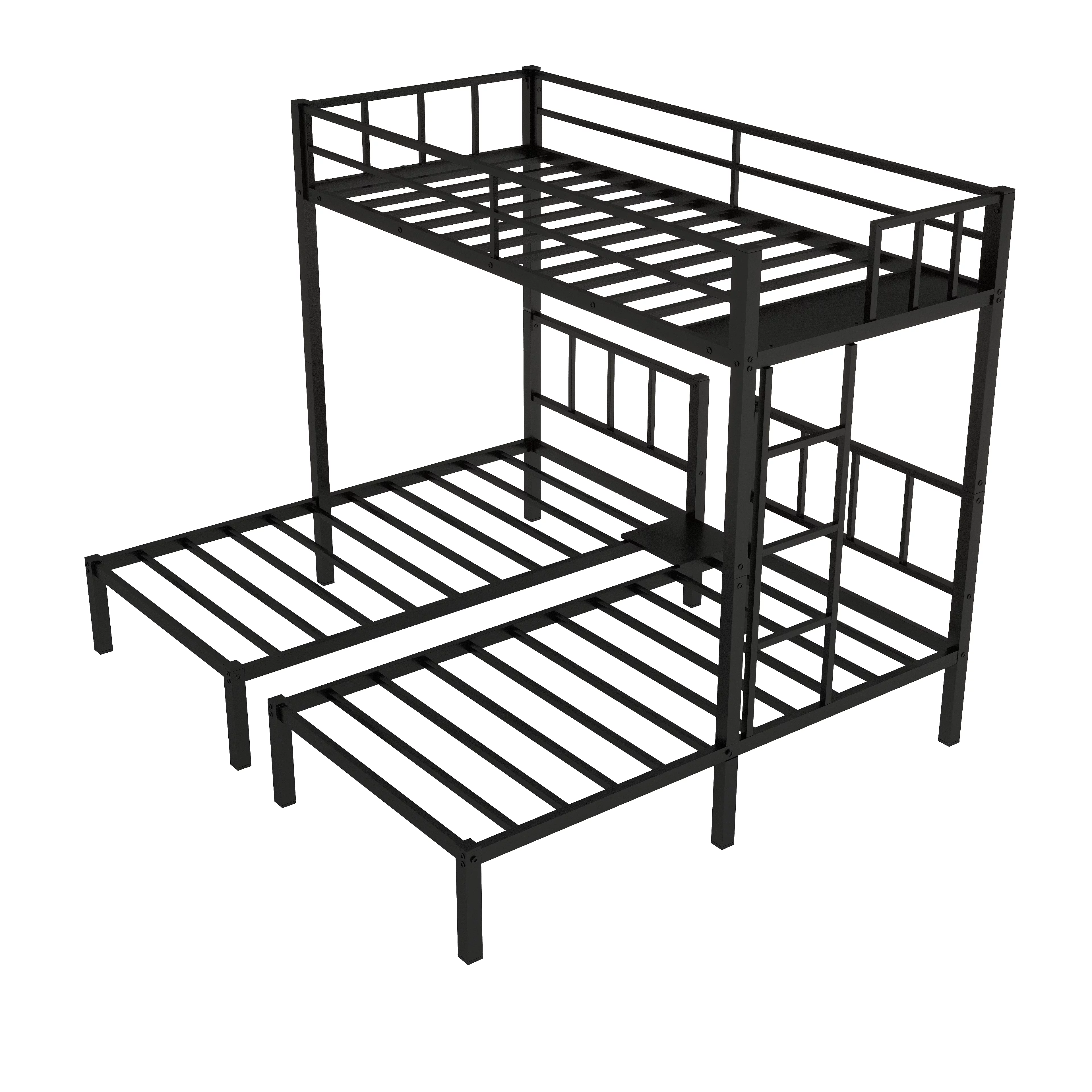 Metal Triple Bunk Bed for 3,Twin over Twin&Twin Size Bunk Bed with Built-in Shelf,Can be divided into 3 Separate Bed,Heavy-Duty Steel Bed Frame for Kids Teens Adults (Black)