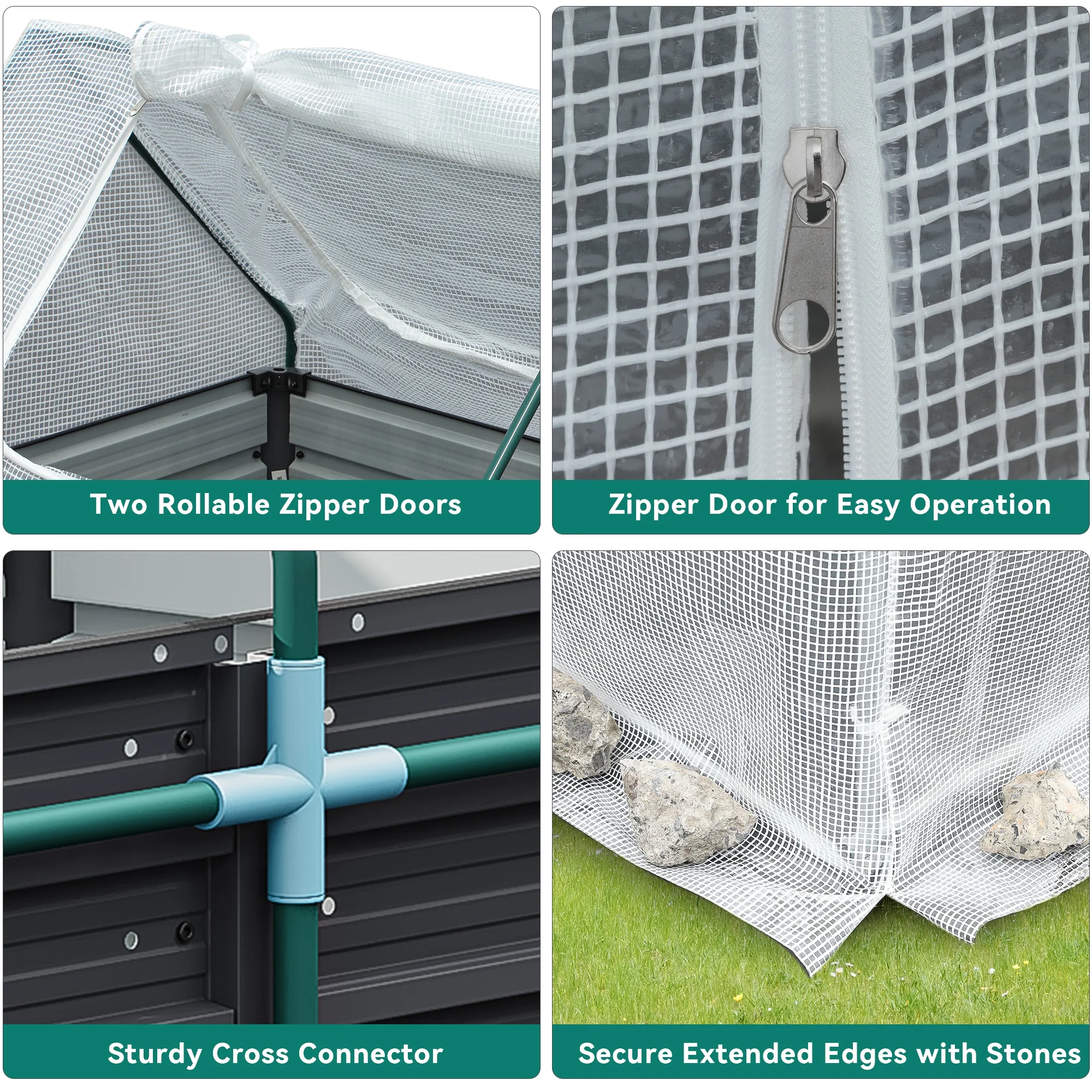 Dextrus 7.5x4x4FT Raised Garden Bed with Cover Extra Large Metal Planter Box Outdoor Flower Bed with Mini Greenhouse 2 Zipper Screen Windows for Outdoor Growing Vegetable, White