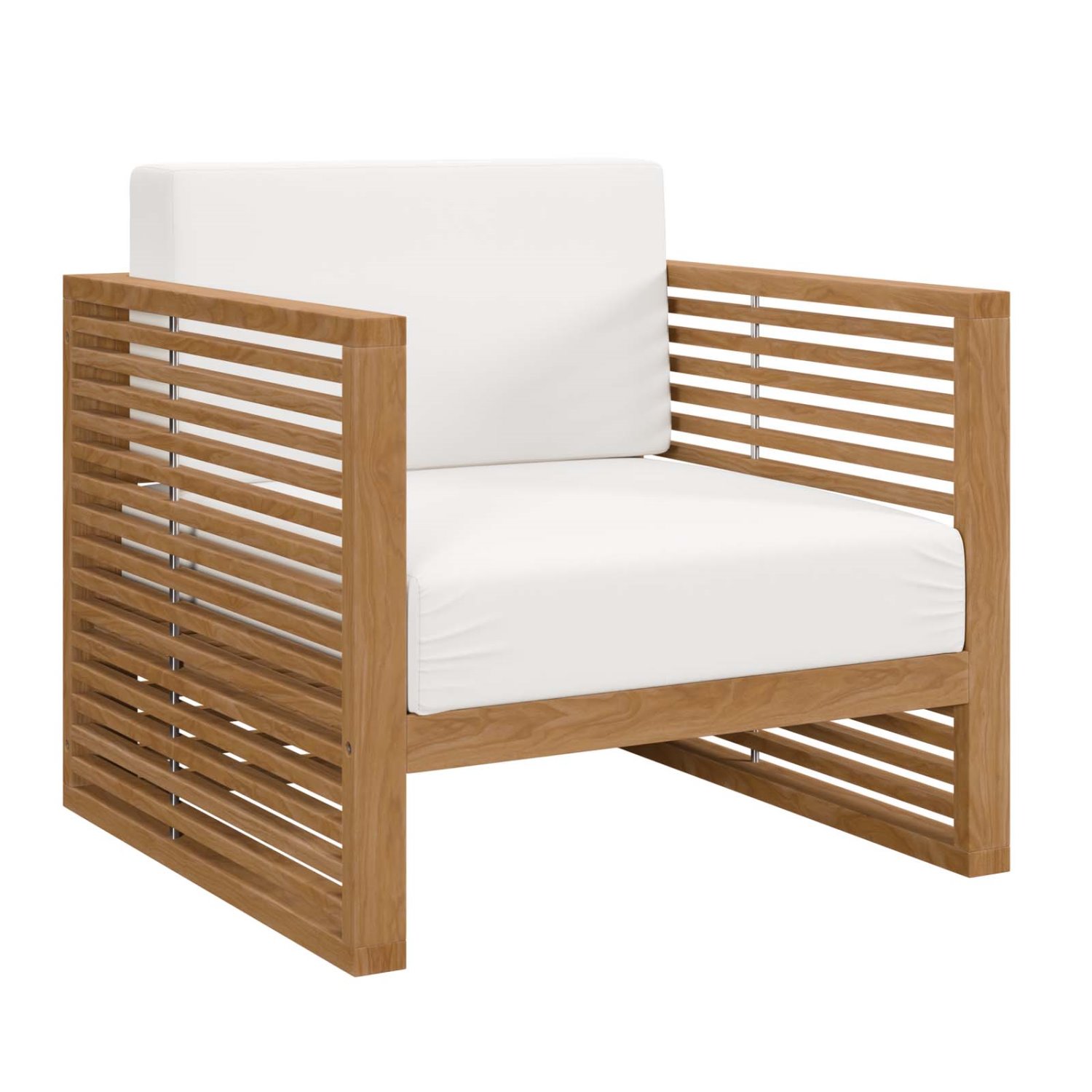 Lounge Chair ArmchairTable Set, White Natural, Teak Wood, Outdoor Patio Balcony Cafe Bistro Garden Hospitality Restaurant, Modern Contemporary HB34148