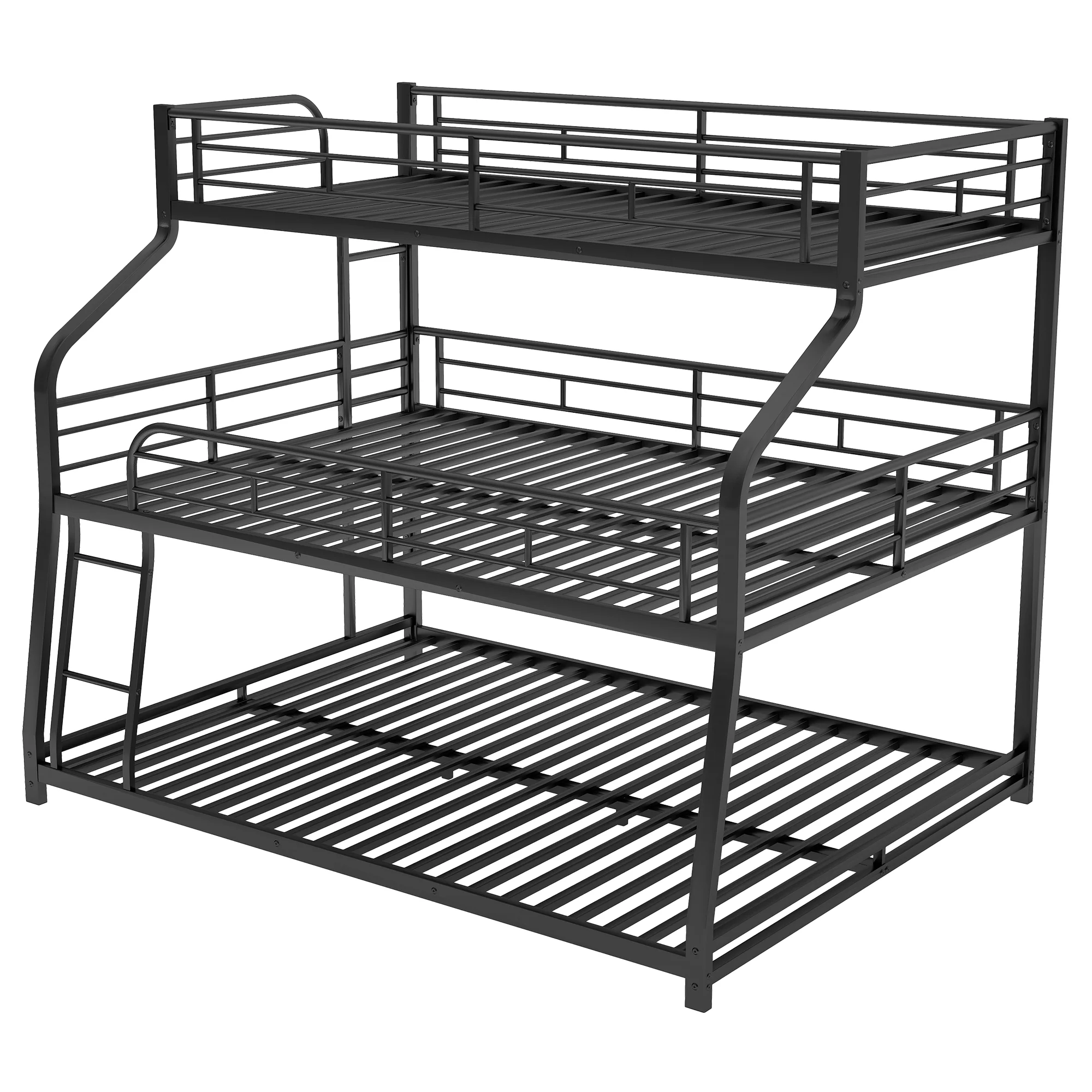 Euroco Metal Triple Bunk Bed, Twin-XL over Full-XL over Queen Size for Kids and Adults, Black
