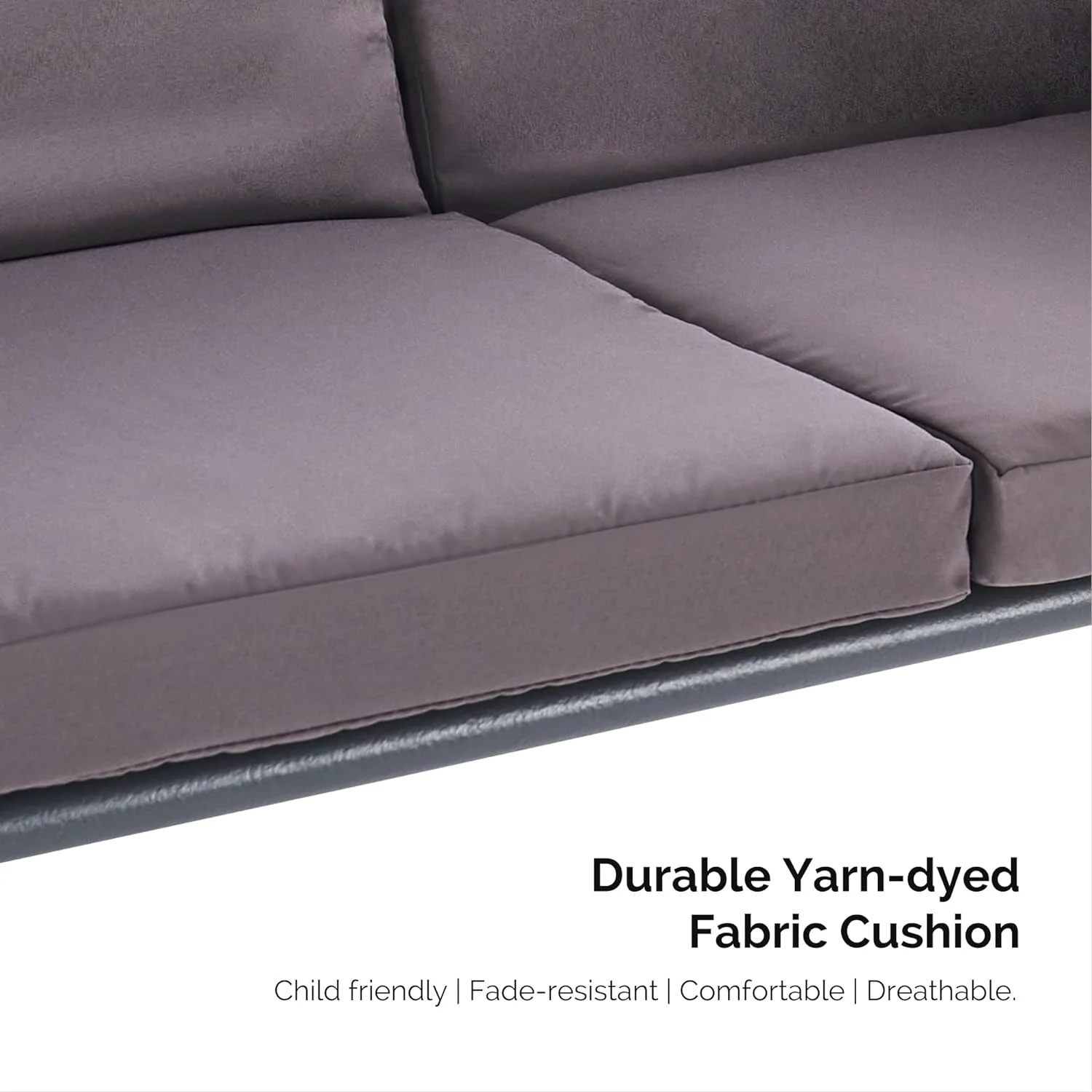 PURPLE LEAF Outdoor Patio Porch Swing with Adjustable PVC Canopy, 3-Seat Swing Chair Bench with Side Cup Holder for Backyard Front Porch Lawn, Cushions and Pillow Included, Grey