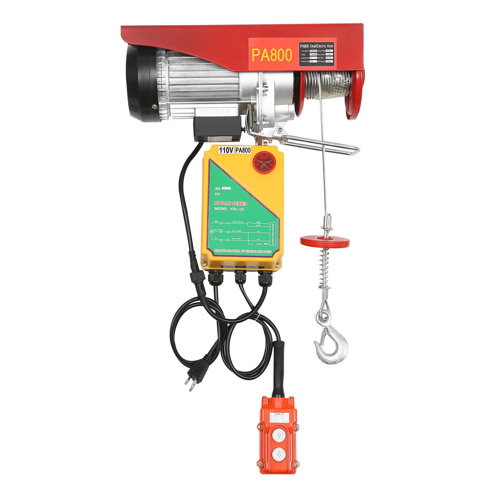 Automatic Electric Cable Hoist, Wireless Remote Control, 110V 1450W Overhead Pulley Winch with Towing Sling, 39 ft Cable Length, Electric Winch for Garage, Warehouse, Construction, Farm