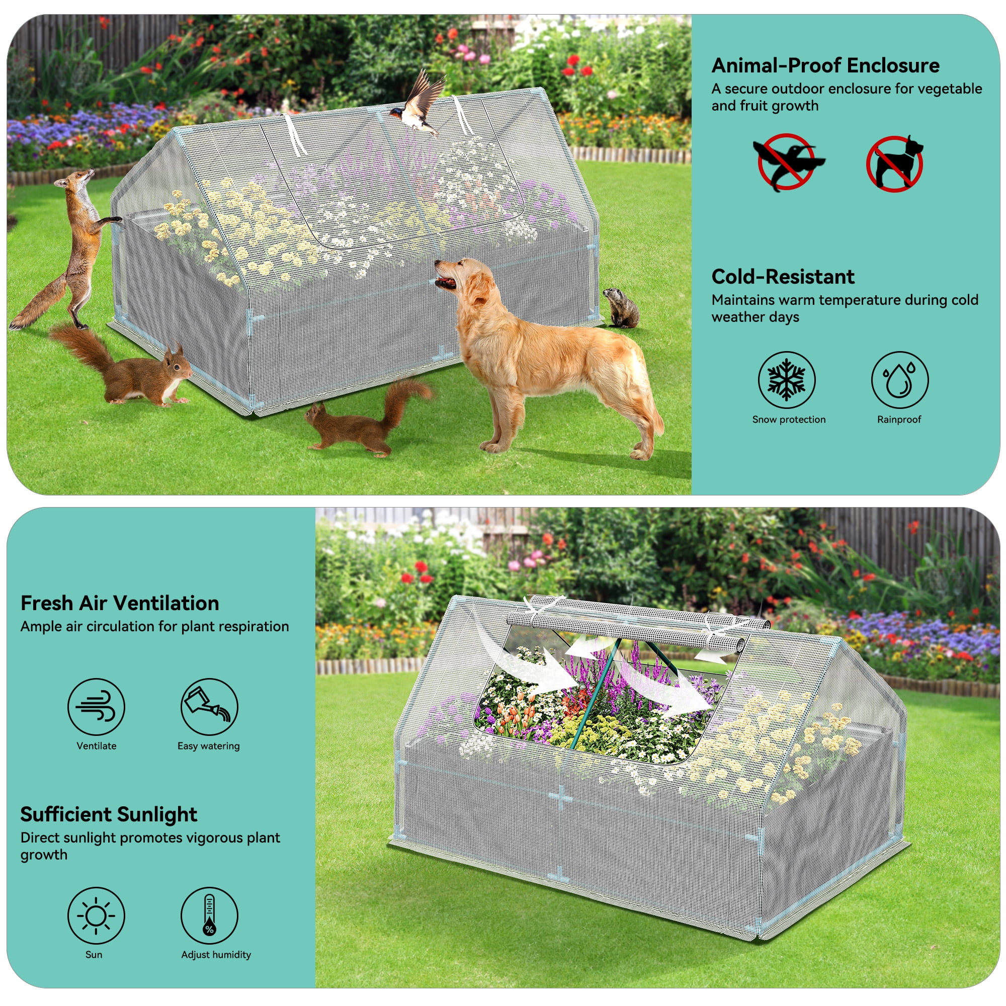 Dextrus 7.5x4x4FT Raised Garden Bed with Cover Extra Large Metal Planter Box Outdoor Flower Bed with Mini Greenhouse 2 Zipper Screen Windows for Outdoor Growing Vegetable, White