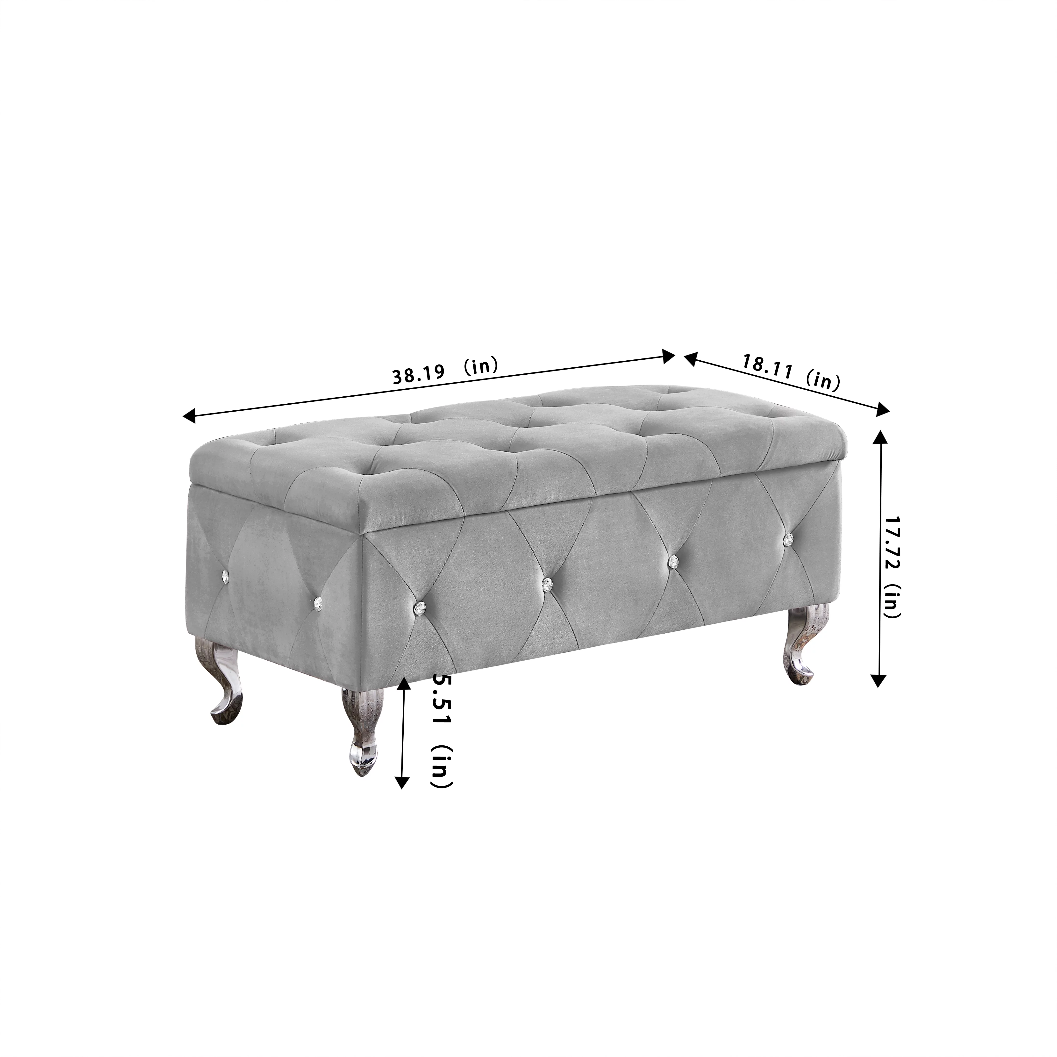 Seizeen Upholstered Storage Bench, Entryway Flip Top Bench with Safety Hinge, Storage Chest with Padded Seat, Bed End Ottoman with Storage for Bedroom, Holds up to 250lb, Silver Velvet, L0262