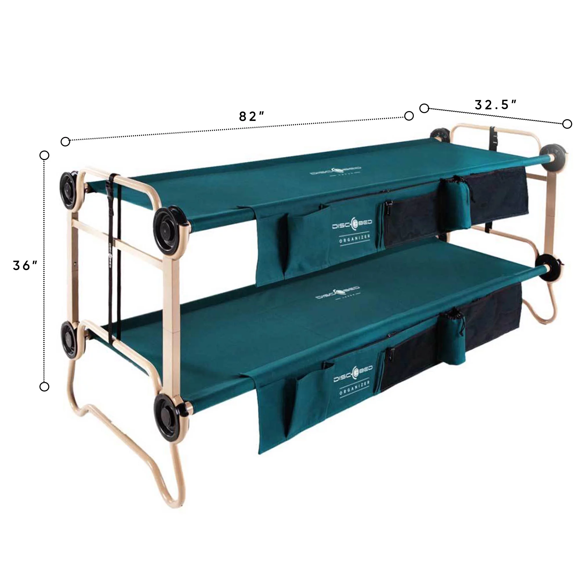 Disc-O-Bed Large Cam-O-Bunk Benchable Double Cot with Storage Organizers, Green