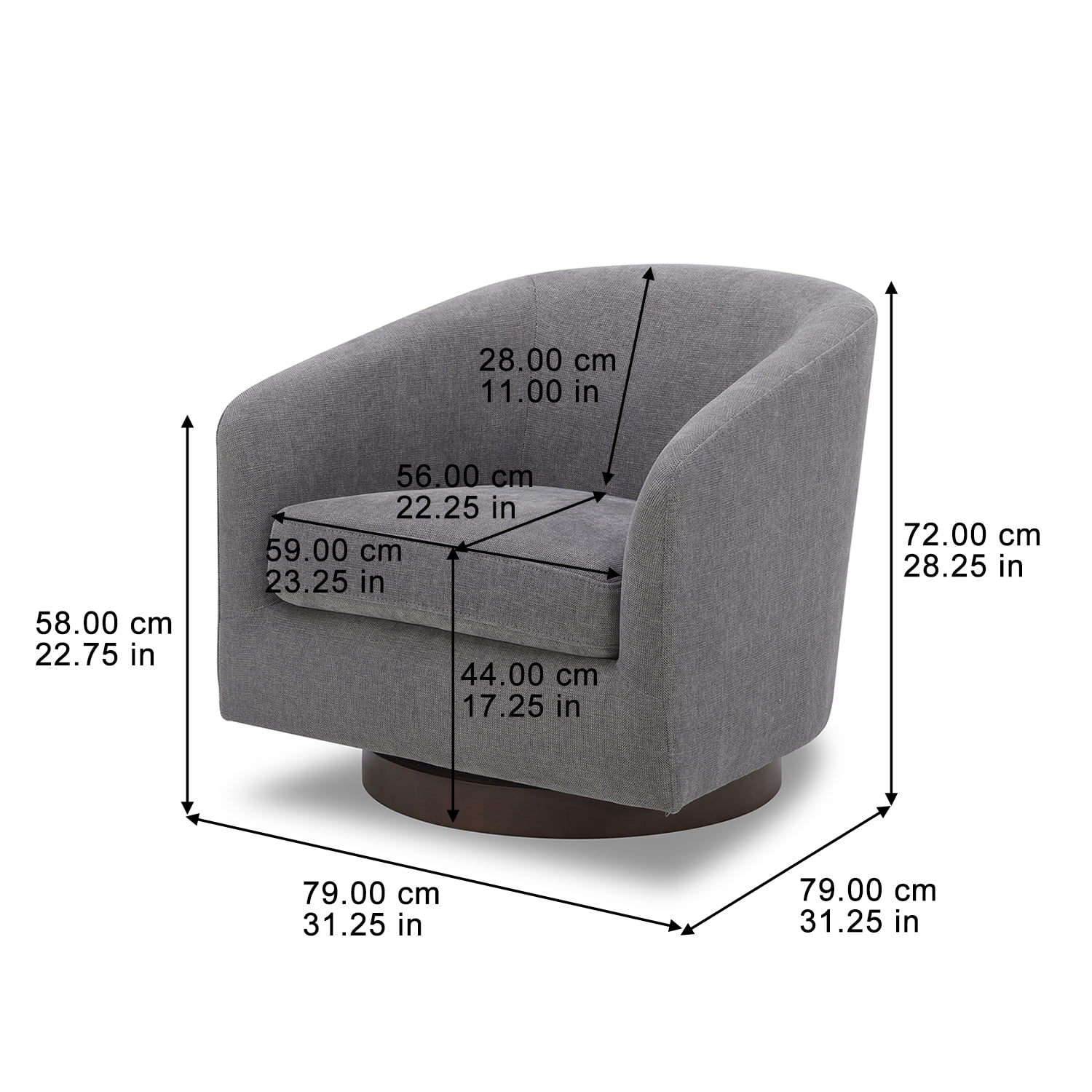 Better Homes & Gardens Bradford Wooden Base Modern Swivel Chair, Gray