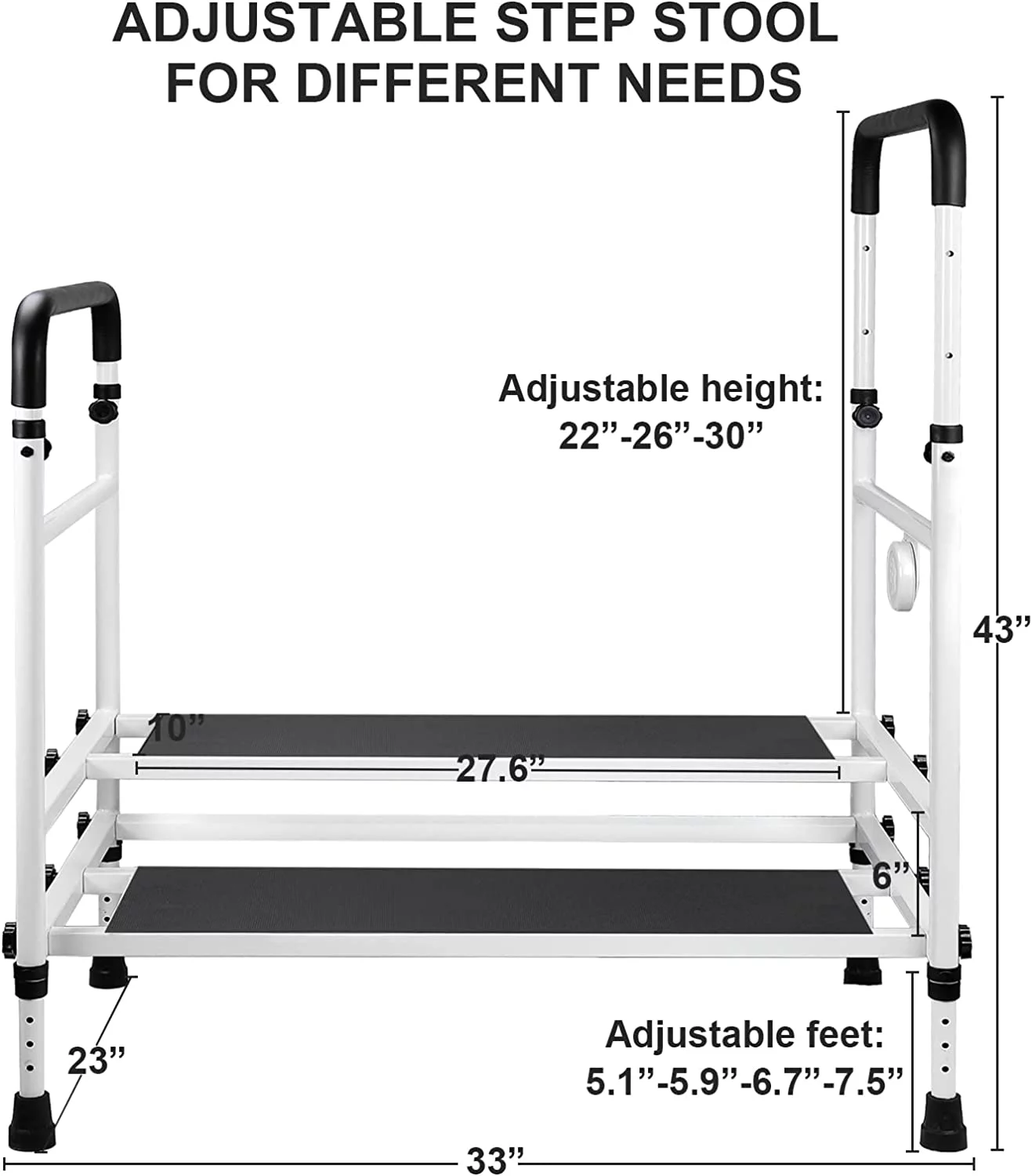 ARKANTOS Bed Step Stool with Adjustable Handrail and Sensor Light, Non-Slip, Holds up to 500lbs, Safety Bed Rail for Elderly, Pregnant, Handicapped