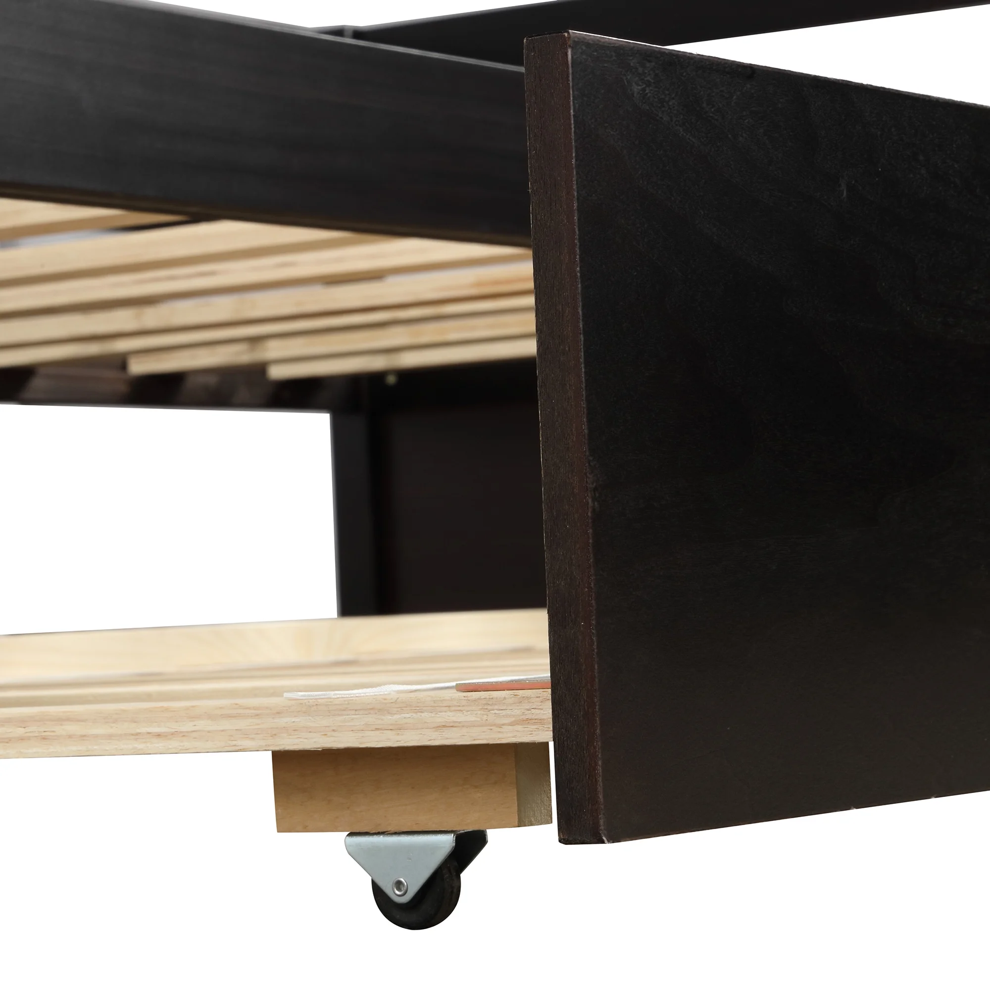 Royard Oaktree Twin Size Daybed with Trundle Wood Day Bed Sofa Bed with Guardrails and Slats for Bedroom, Living Room, Espresso