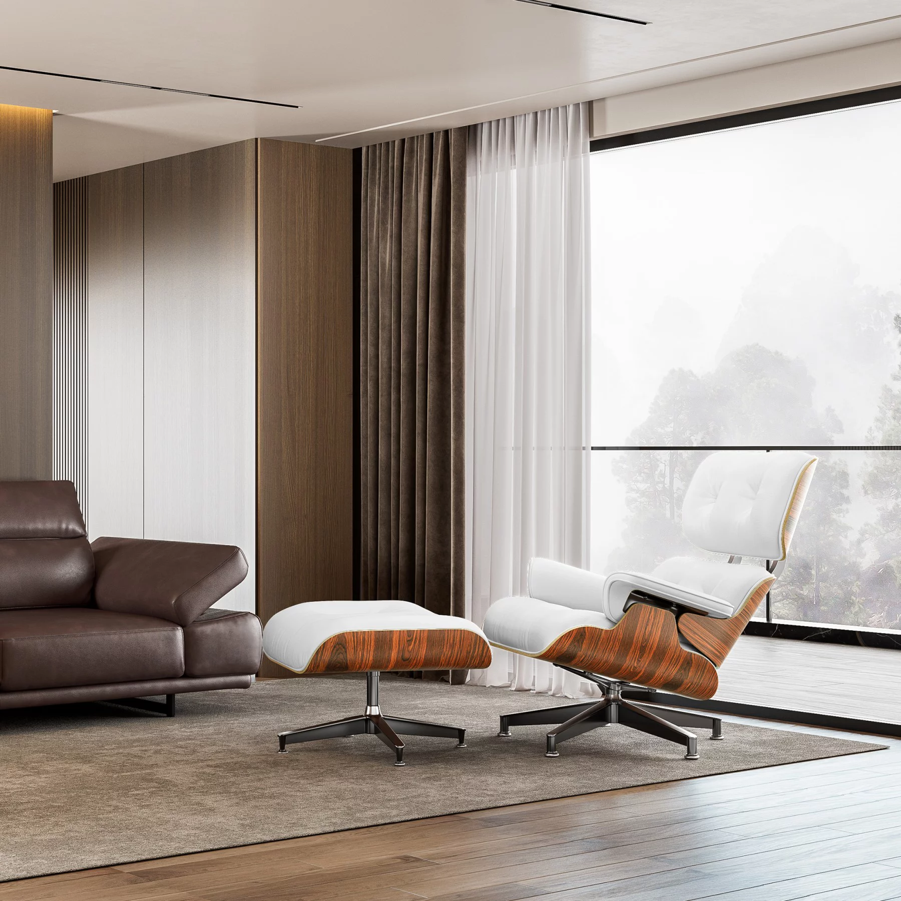 Mid Century Lounge Chair,Top Grain Leather Sofa for Living Room, Indoor Modern Lounge Chair and Ottoman Set, Chaise Lounge for Office, Study