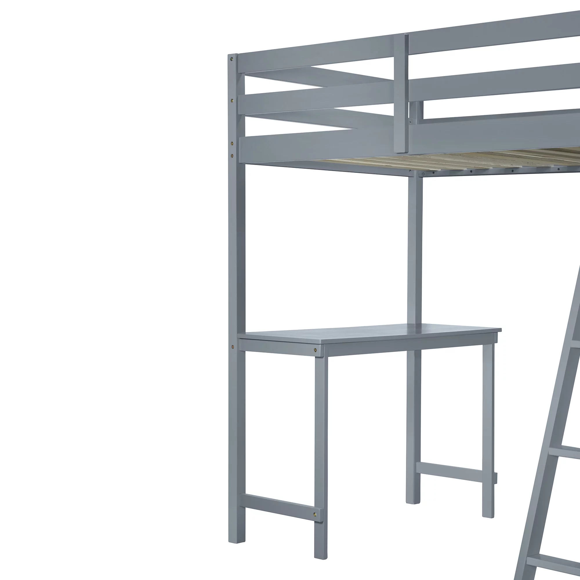 Churanty Twin Size Loft Bed with Wardrobe and Desk for Kids, Wood High Twin Loft Bed Frame with Shelves,Gray