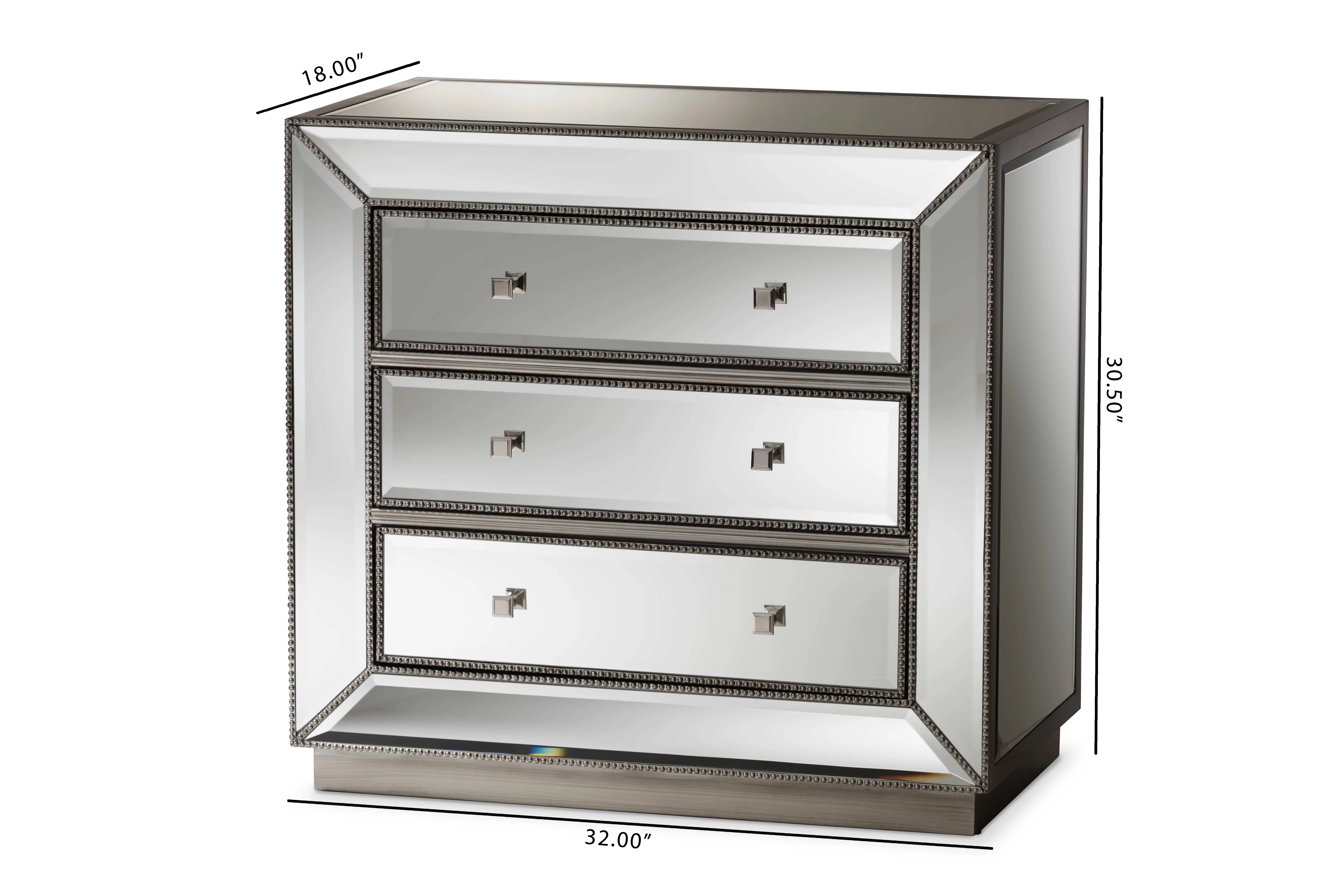 Baxton Studio Edeline Hollywood Regency Glamour Style Mirrored 3-Drawer Cabinet