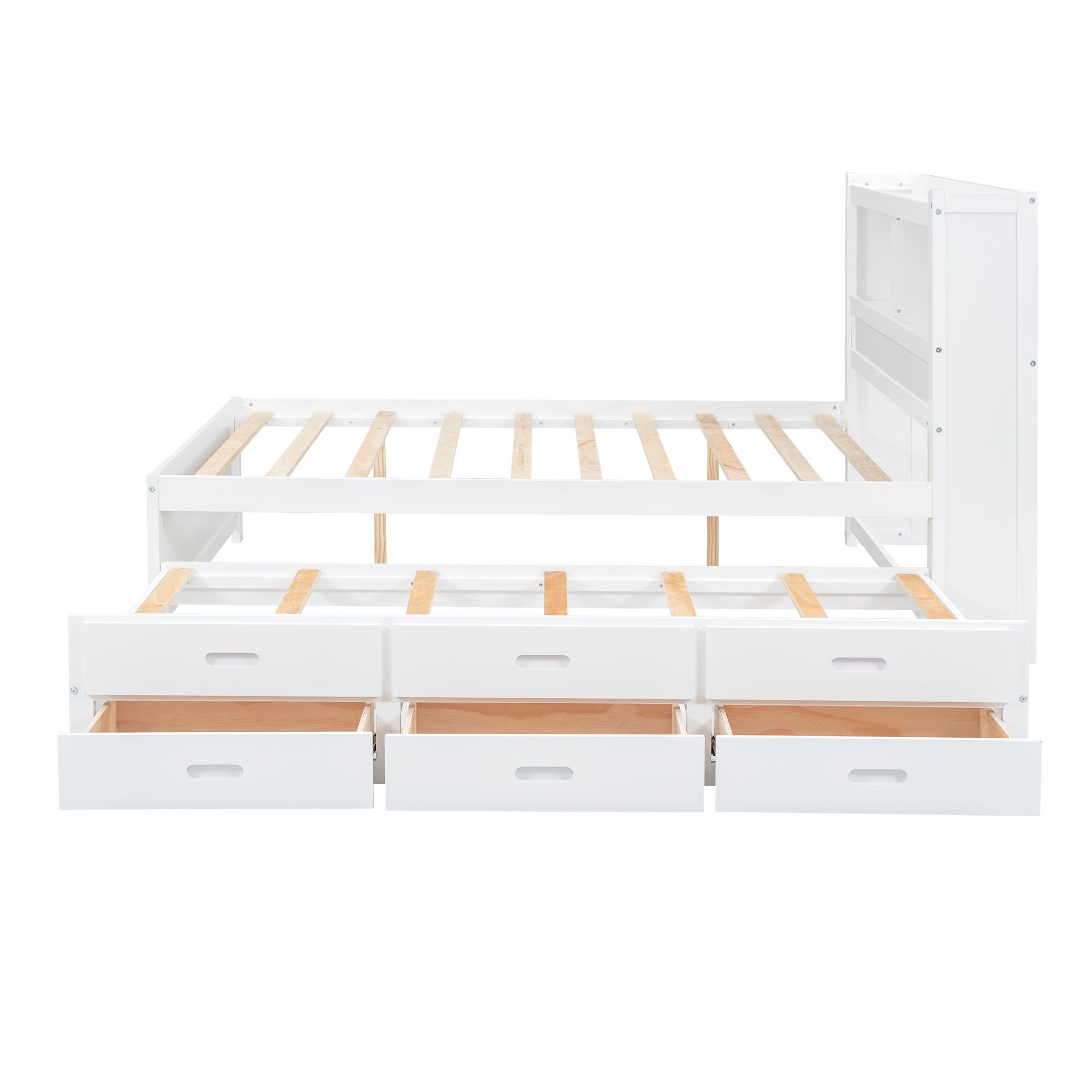 Full Wood Platform Bed Mattress Foundation with Trundle, Drawers and USB Plugs, Bed Frame Storage Bed w/ Wooden Slats for Boy Girl, No Box Spring Needed, Easy Assembly