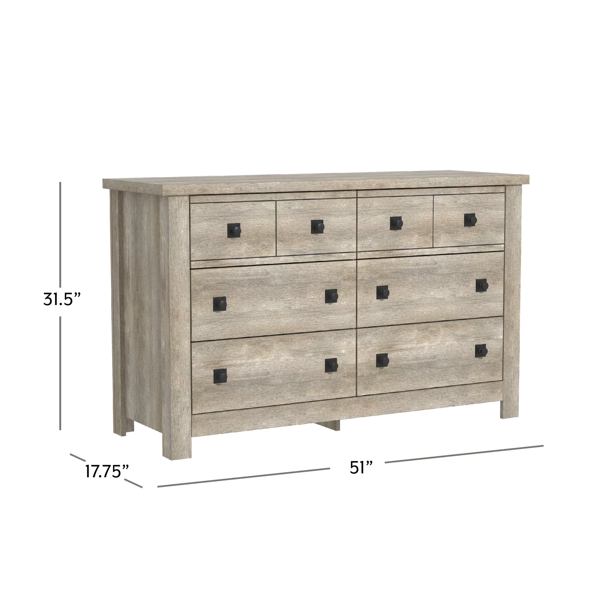 Hillsdale Addison Farmhouse 6 Drawer Dresser, Driftwood Gray
