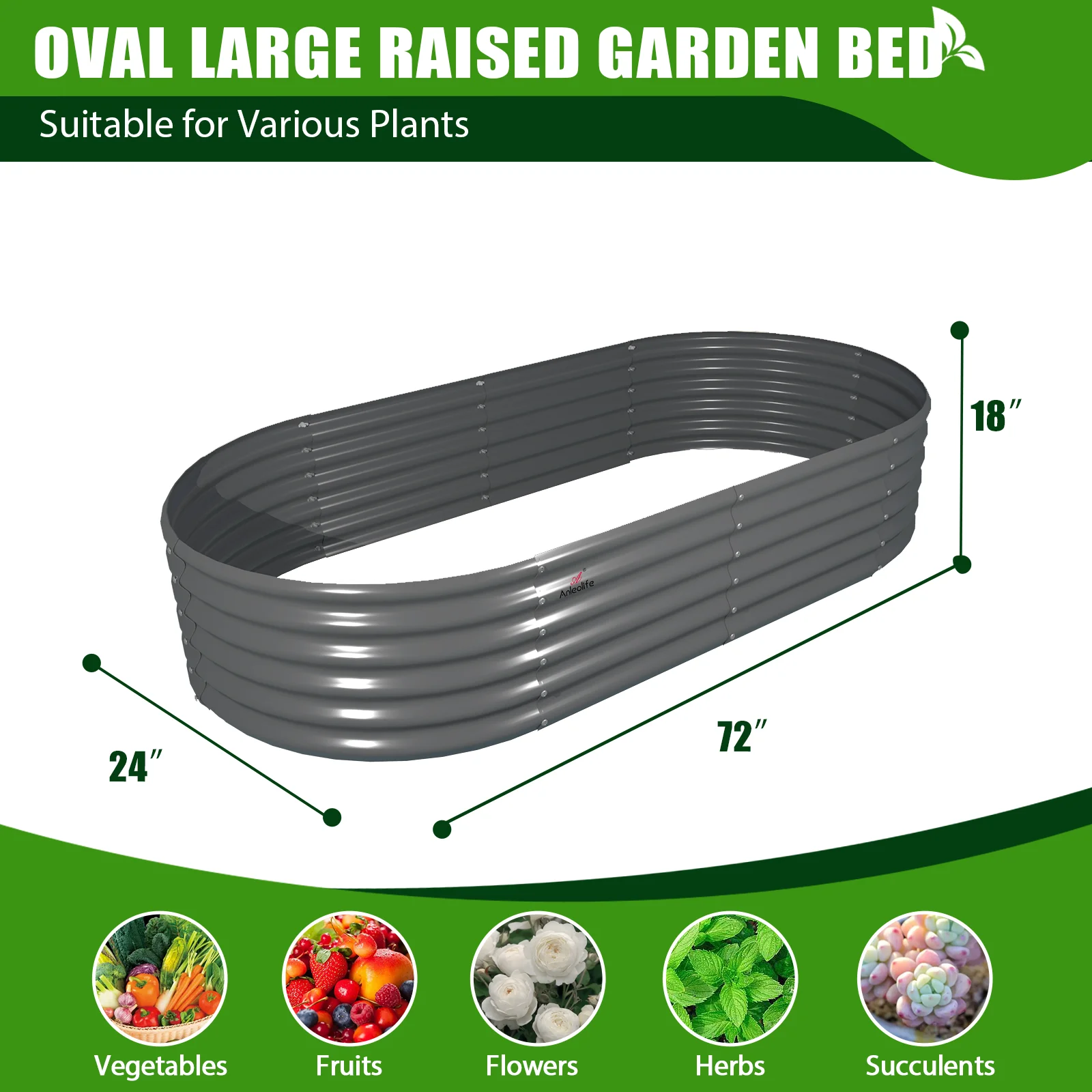 TRAMULL 6X2X1.5 ft Galvanized Raised Garden Beds Outdoor, Oval Round Metal Planter Box (Quartz Grey)