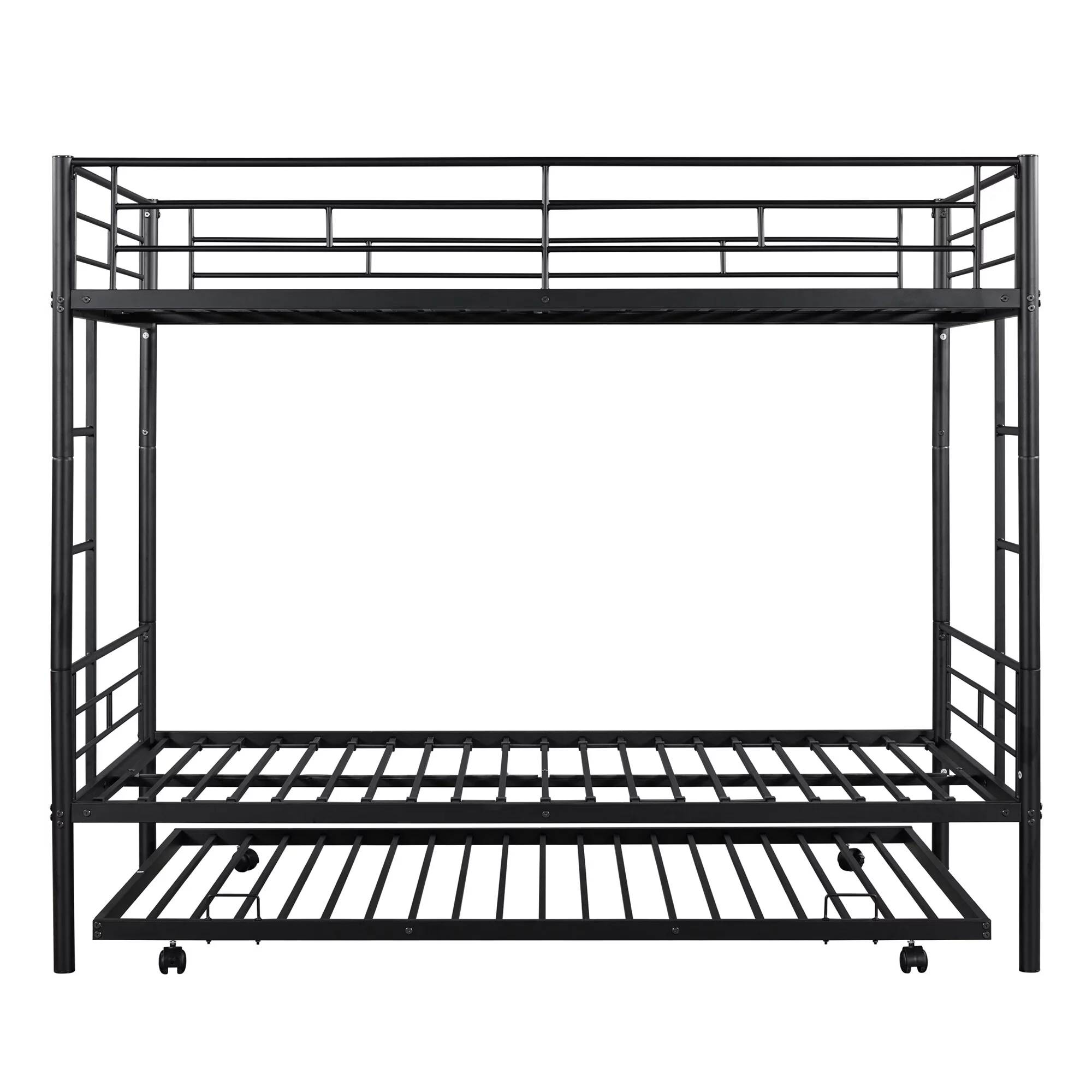 GNIXUU Metal Twin over Twin Bunk Beds with Trundle Bed for Kids Bedroom, Metal Twin Bunk Bed Frame with Safety Guardrail & 2 Ladders, Black