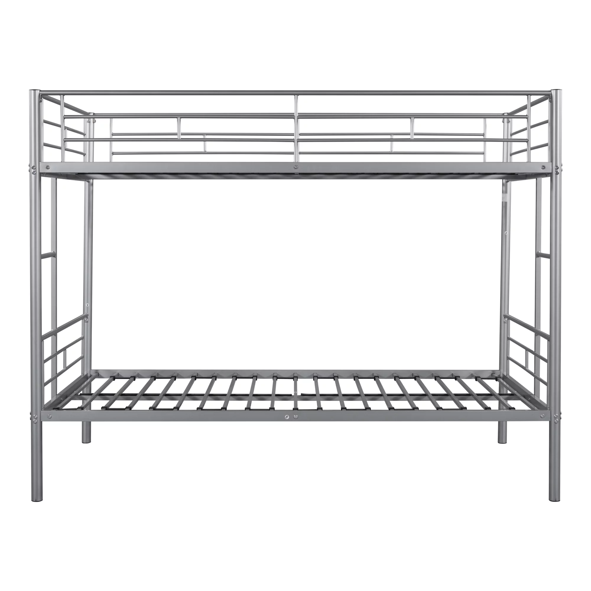 KAMIDA Metal Bunk Bed for Kids, Twin Over Twin Convertible Bunk Bed with Ladder and Safety Fence, Silver