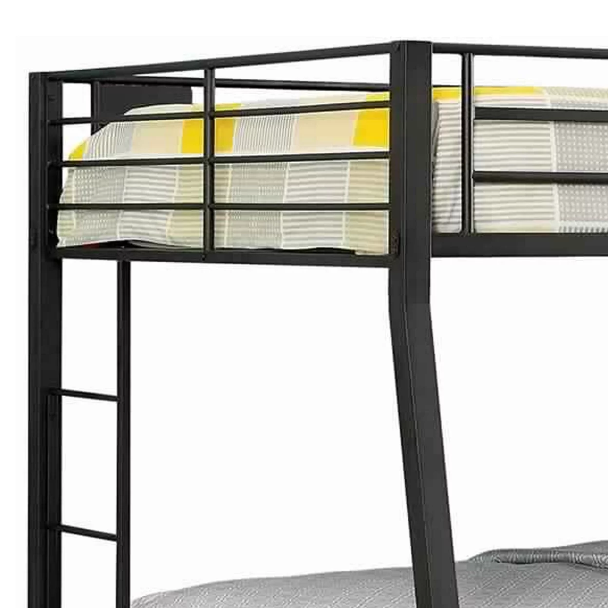 Horizontal Slatted Metal Full Over Queen Bunk Bed with 2 Ladders, Black- Saltoro Sherpi