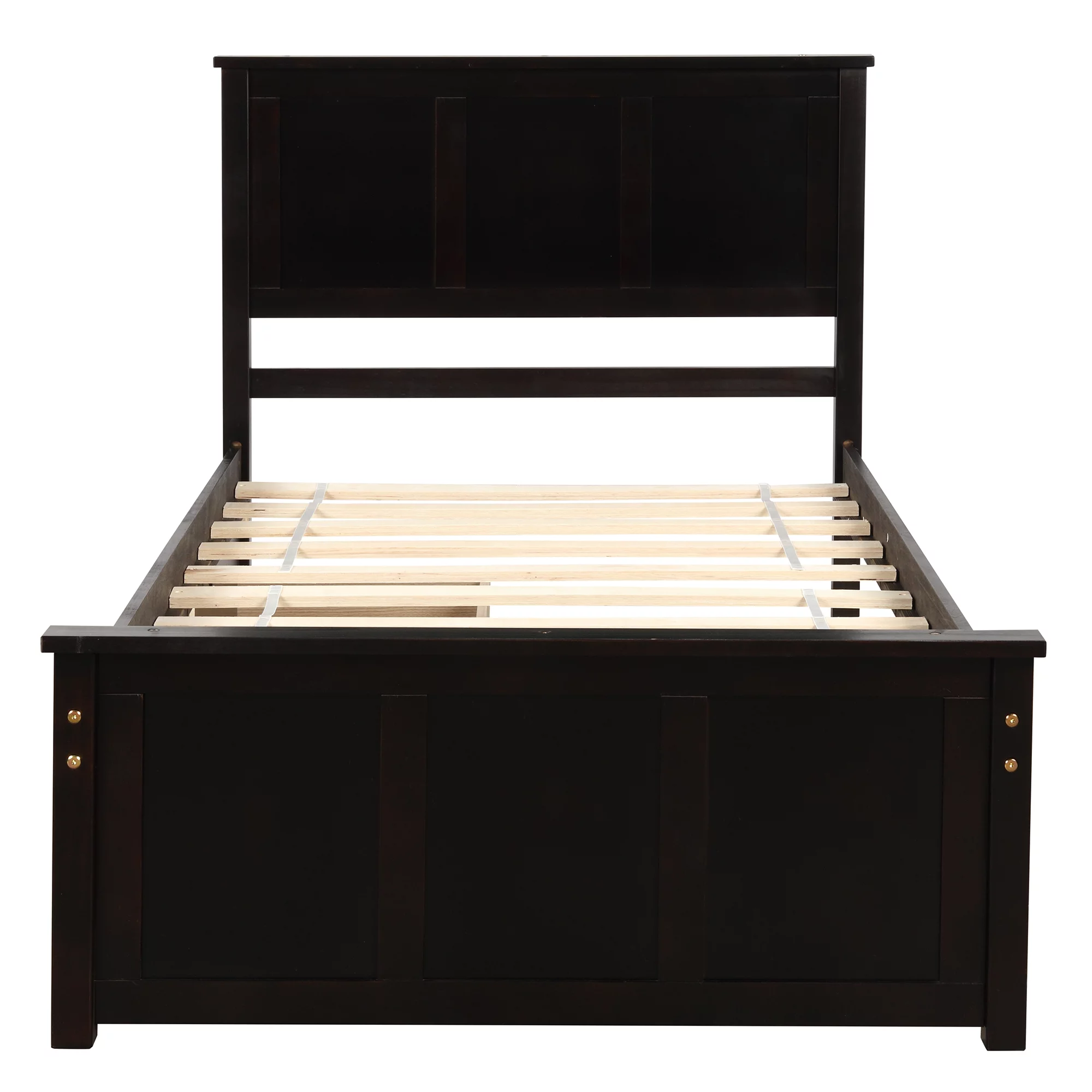 Euroco Wood Twin Platform Bed with Headboard & 2 Storage Drawers for Kids, Espresso