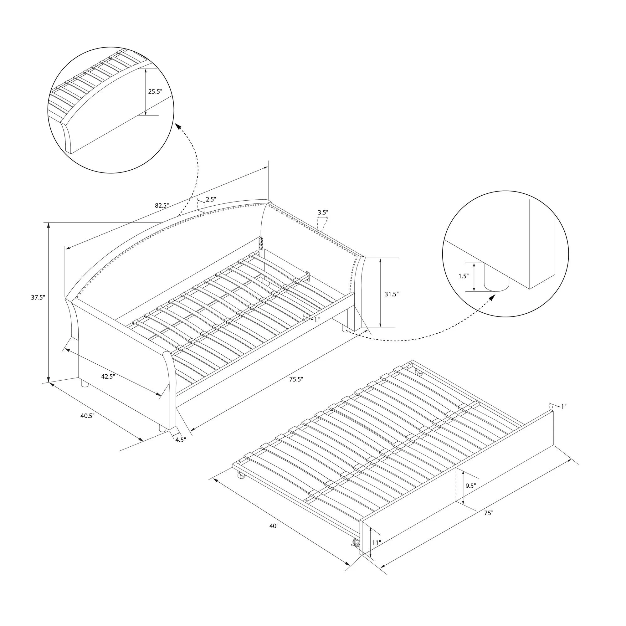 Better Homes & Gardens Grayson Daybed & Trundle, Twin Size, Gray Linen