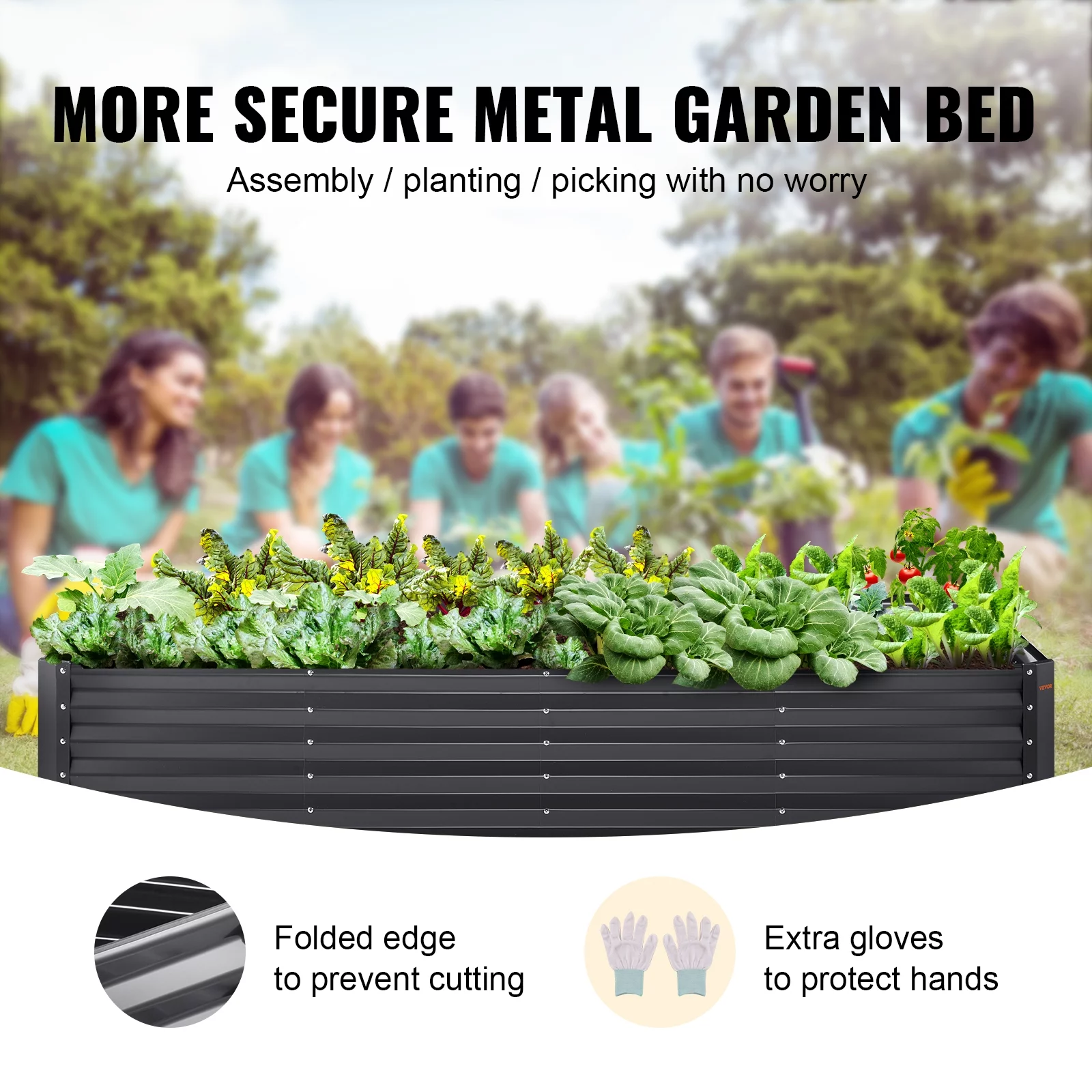 BENTISM Galvanized Raised Garden Bed, 8x4x2 FT Large Metal Raised Planter Box Garden Beds Outdoor for Vegetables Flowers and Herbs with Open Bottom and Planting Tools, Dark Grey